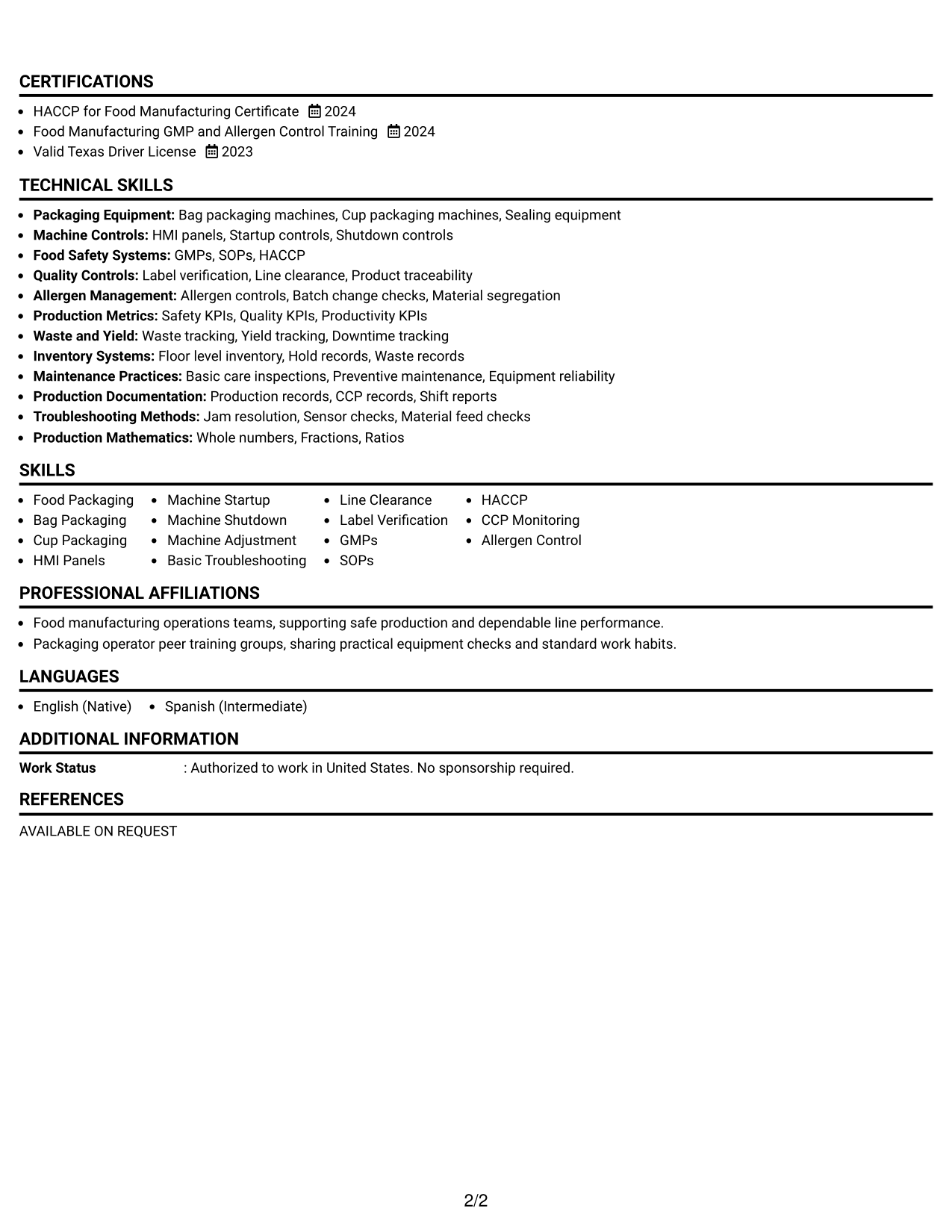 Resume Example Page 2