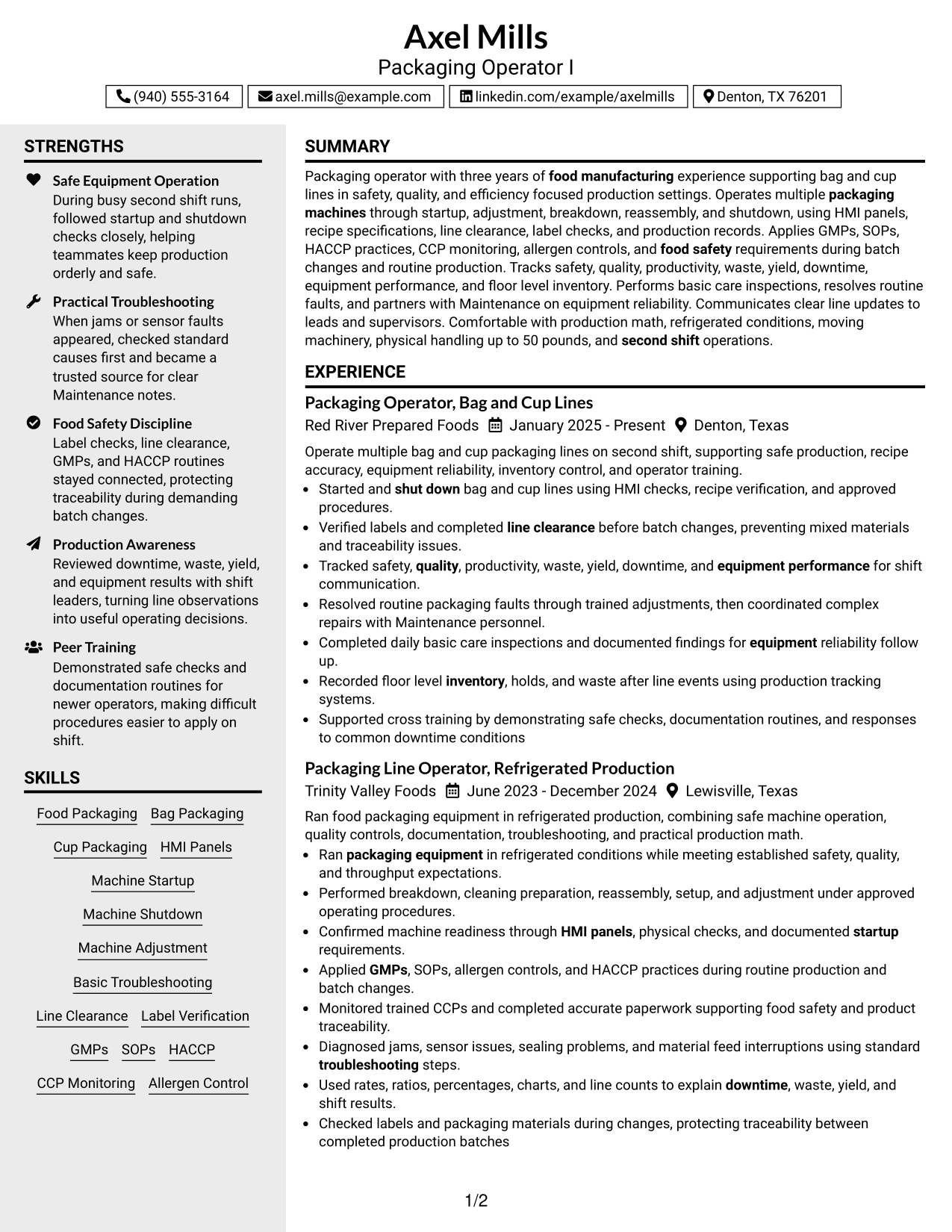 Resume Example Page 1
