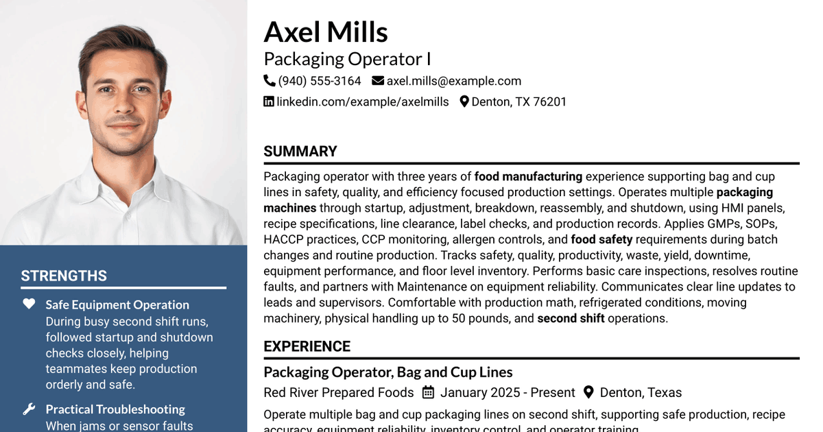 7 Packaging Operator I Resume Templates with Example