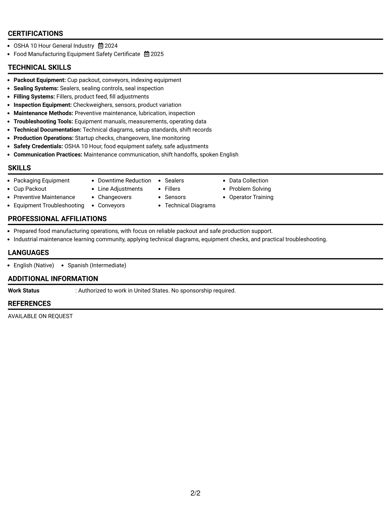 Resume Example Page 2