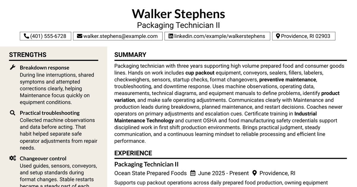 7 Packaging Technician II Resume Templates with Example