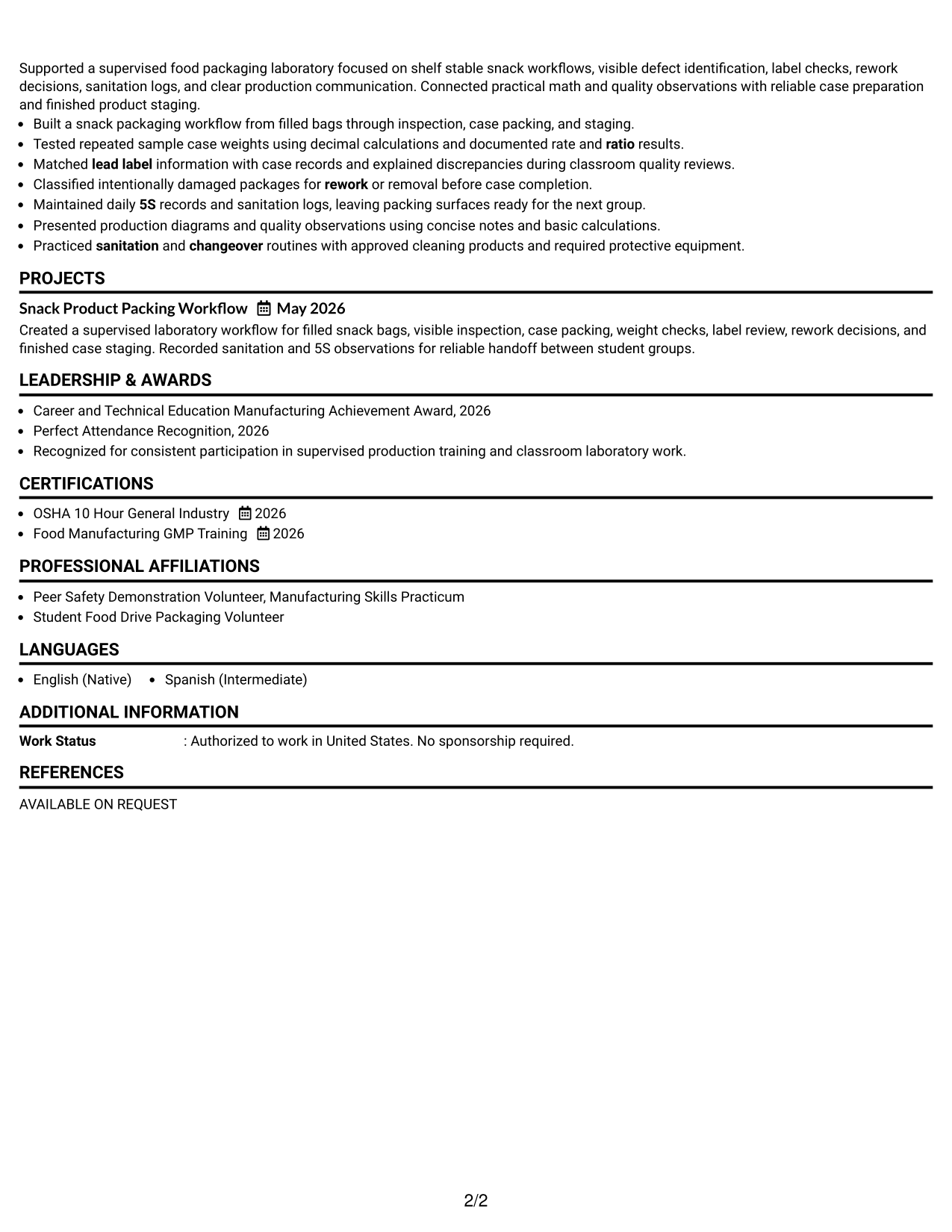 Resume Example Page 2