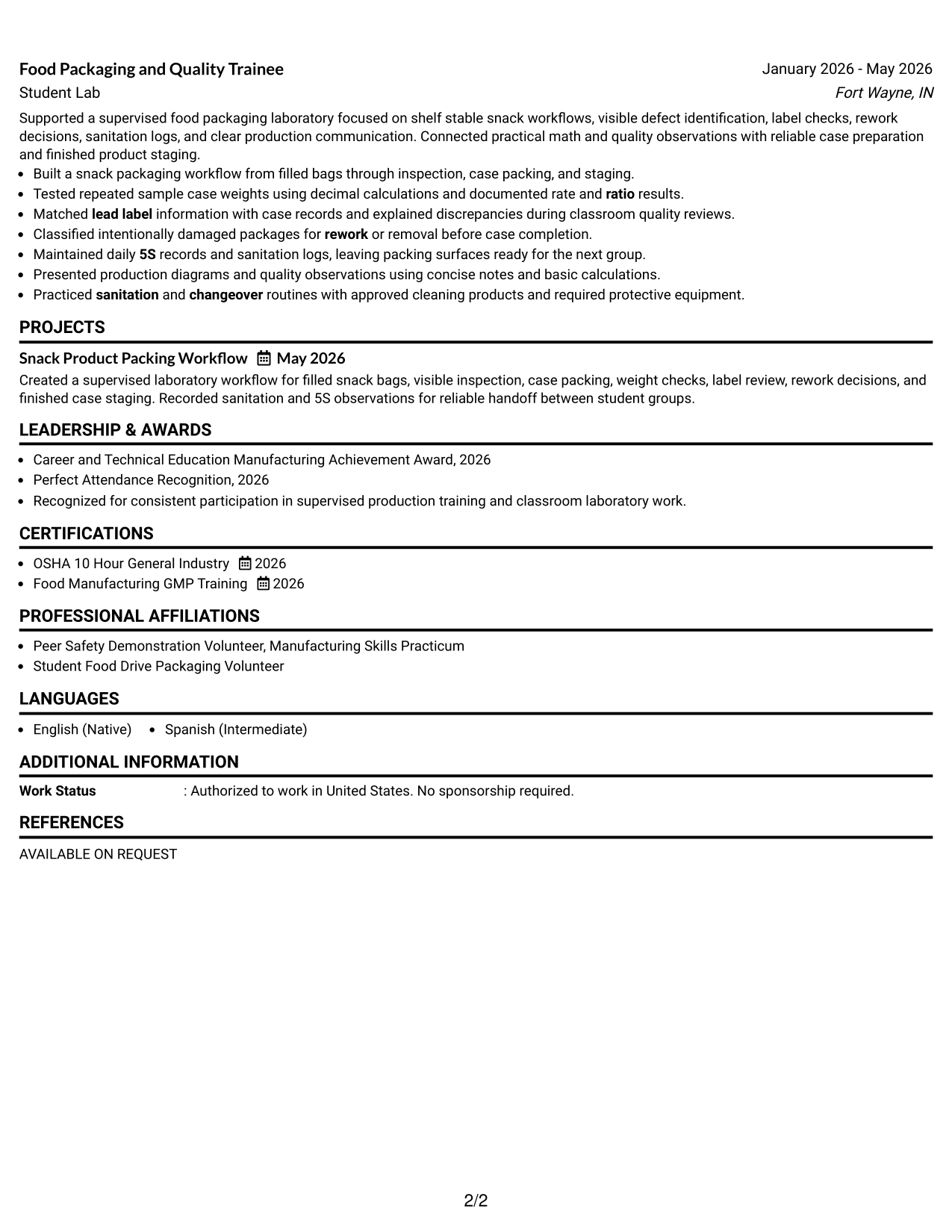 Resume Example Page 2