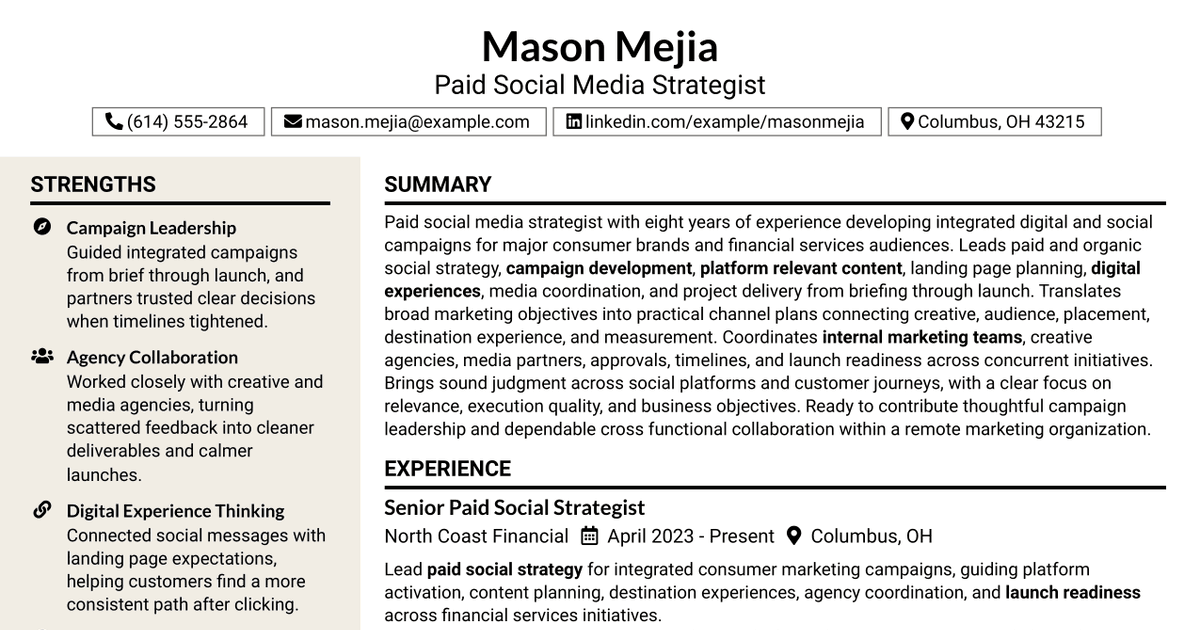 7 Paid Social Media Strategist Resume Templates with Example