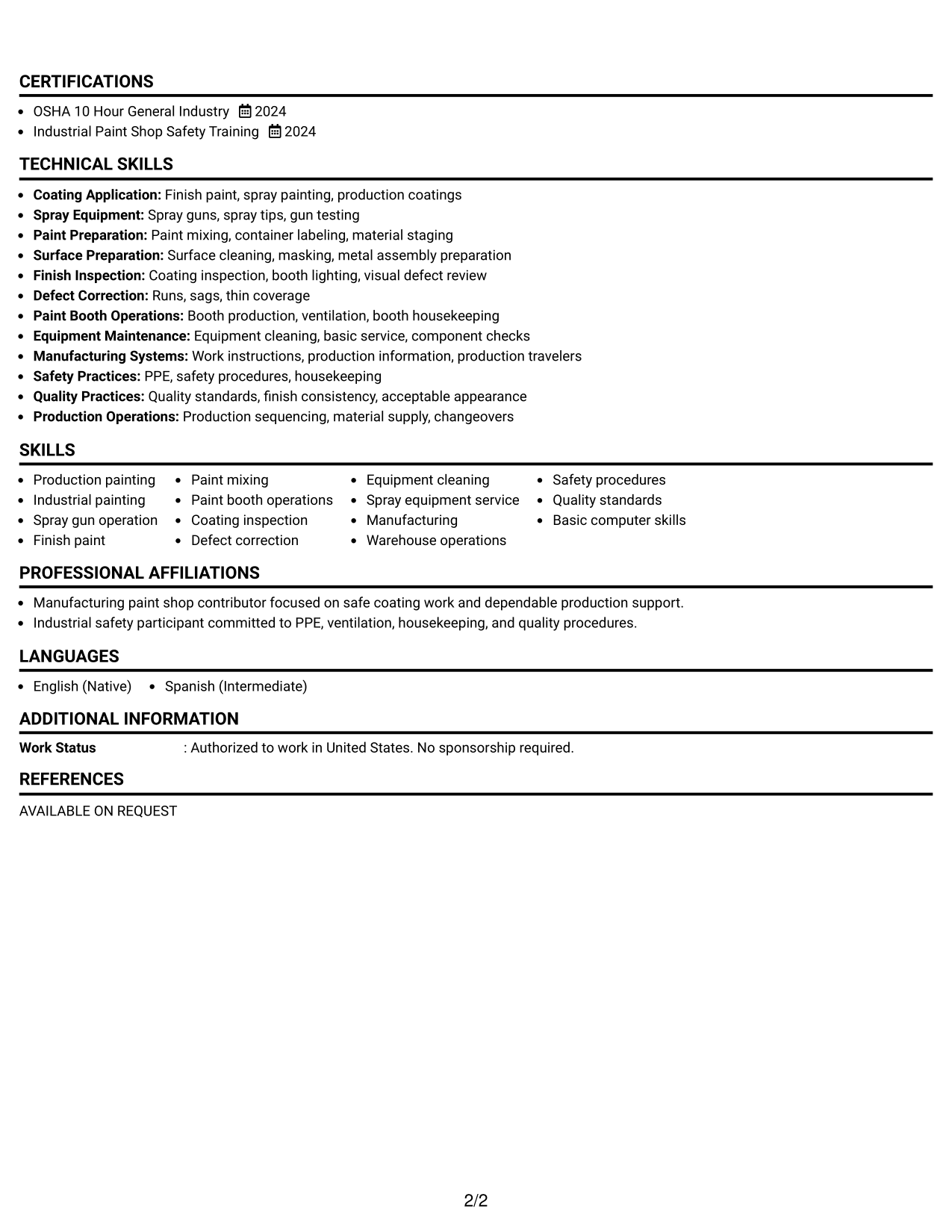 Resume Example Page 2