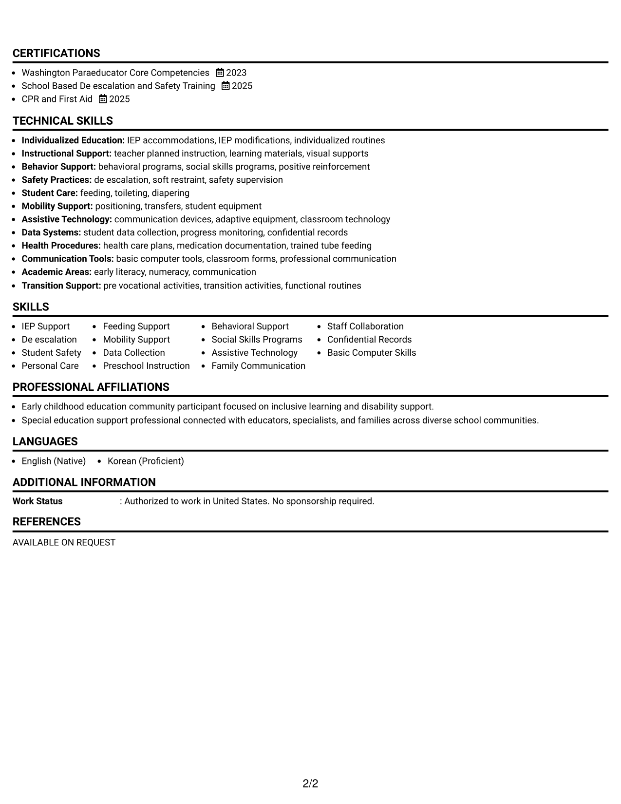Resume Example Page 2