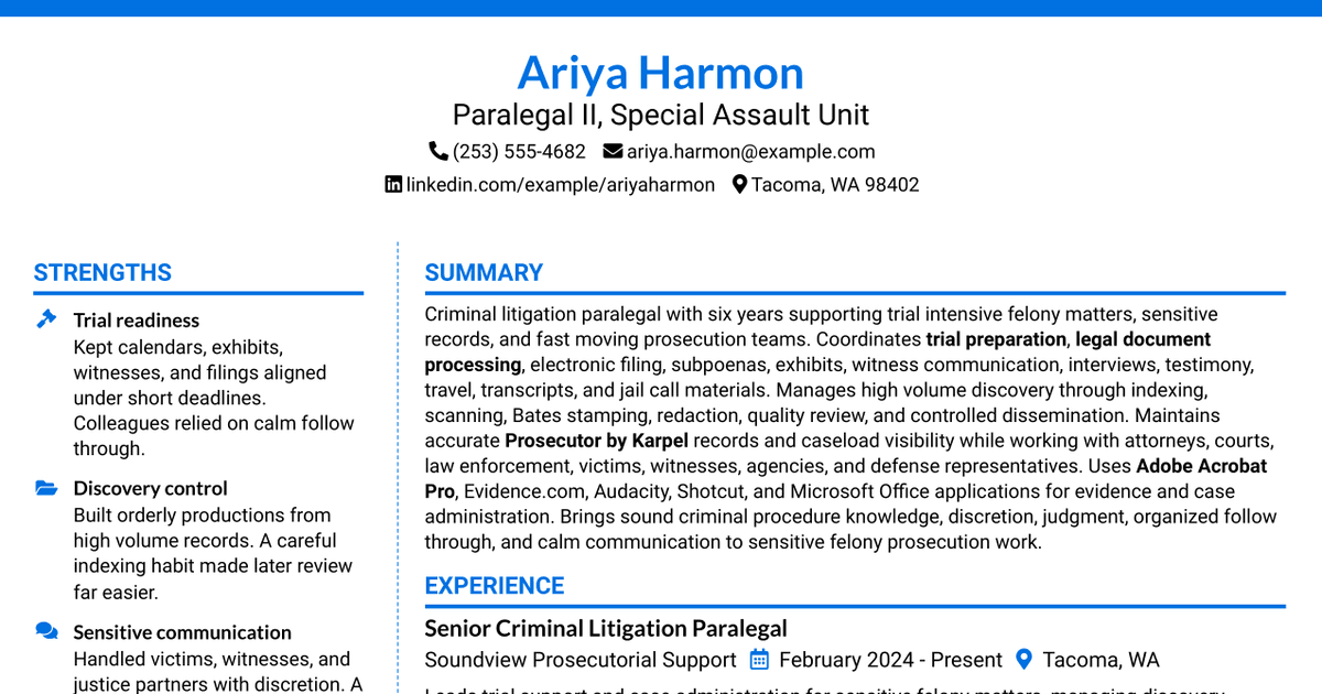 7 Paralegal II - Special Assault Unit Resume Templates with Example