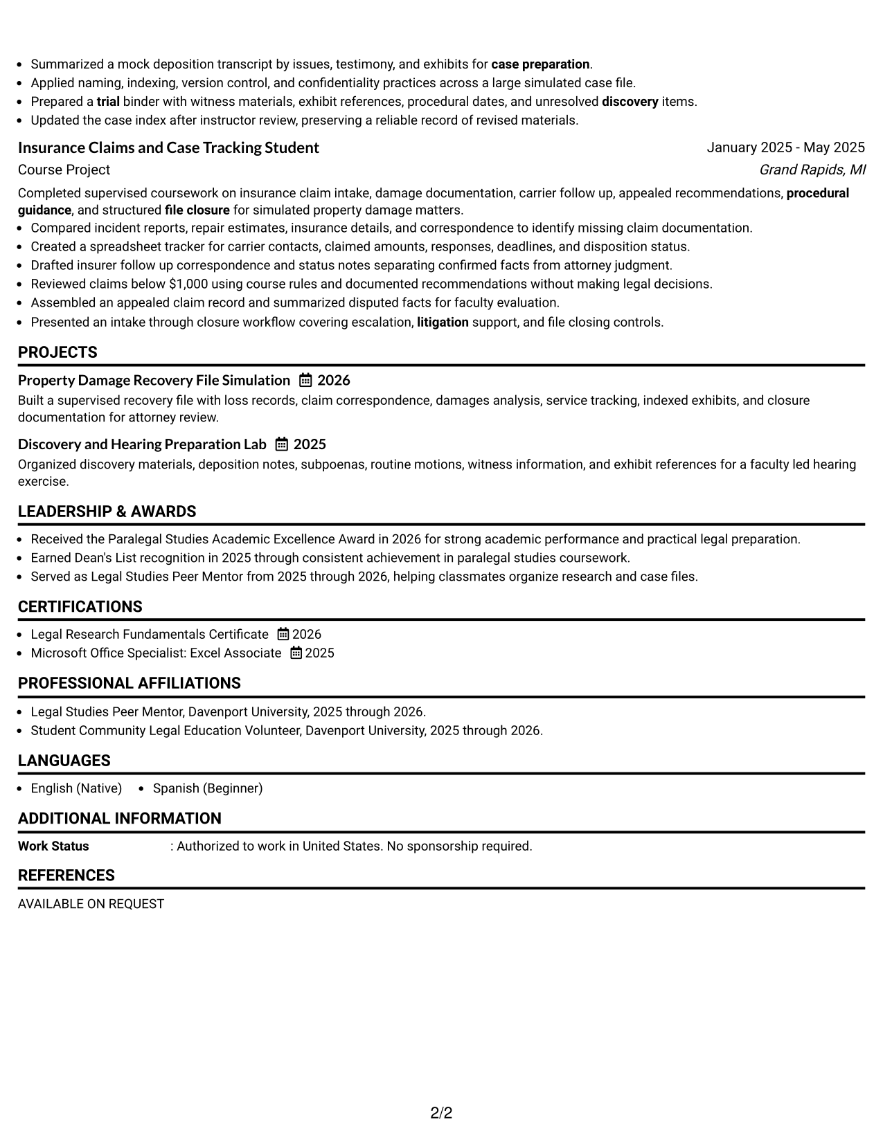 Resume Example Page 2