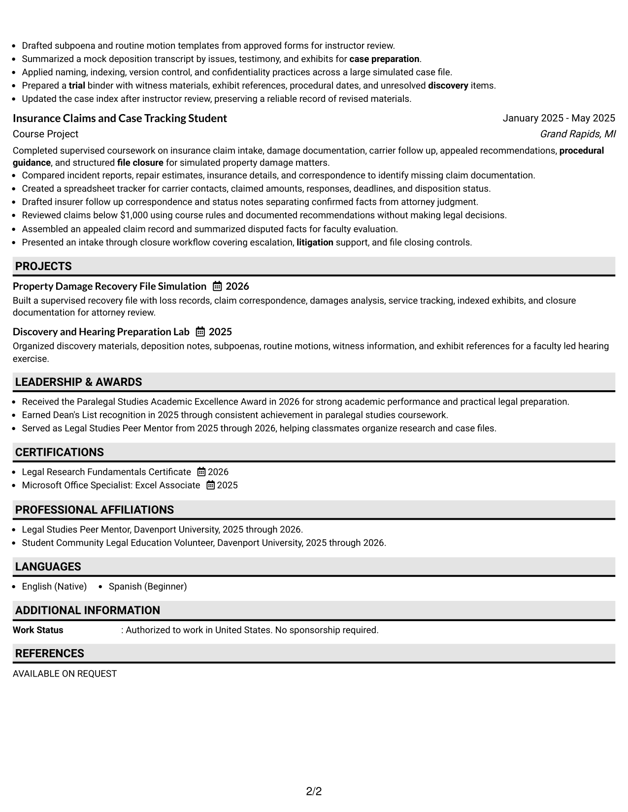 Resume Example Page 2