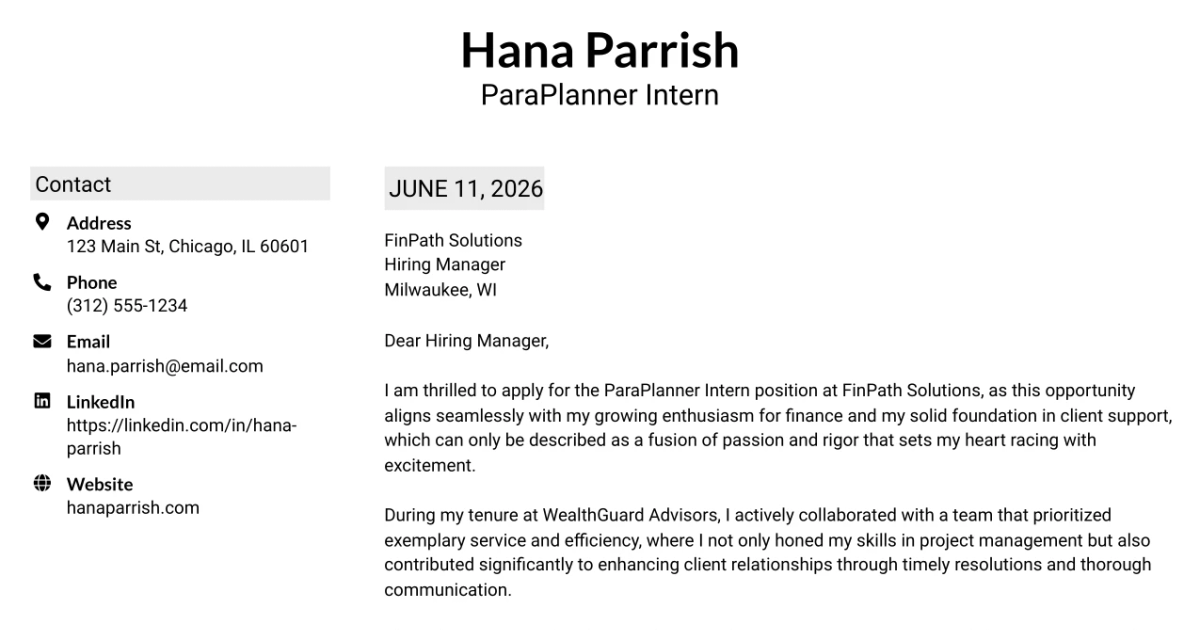 30+ ParaPlanner Intern Cover Letter Templates with Example 2026
