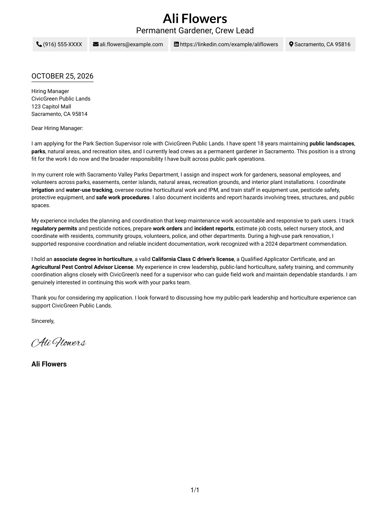 Cover letter example — page 1