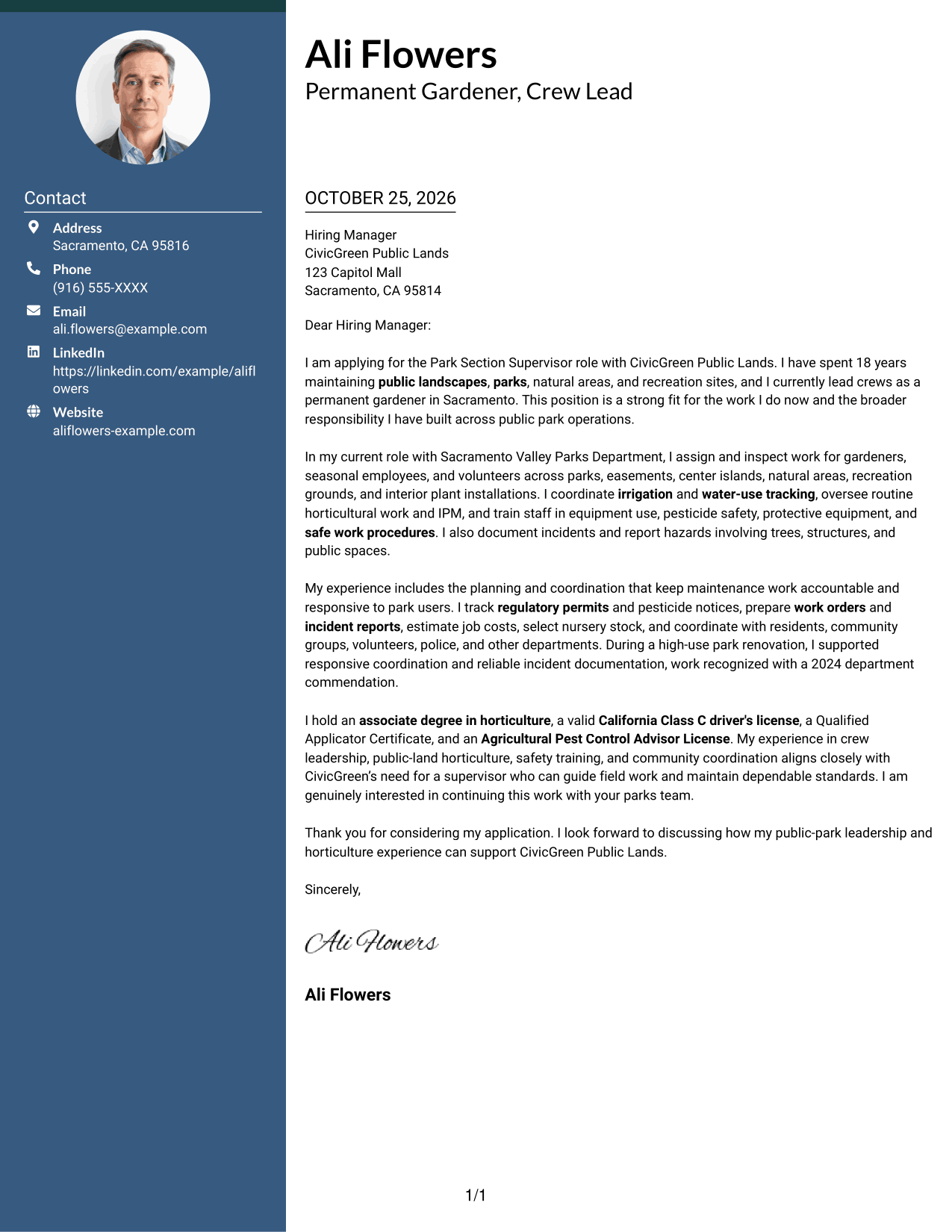 Cover letter example — page 1