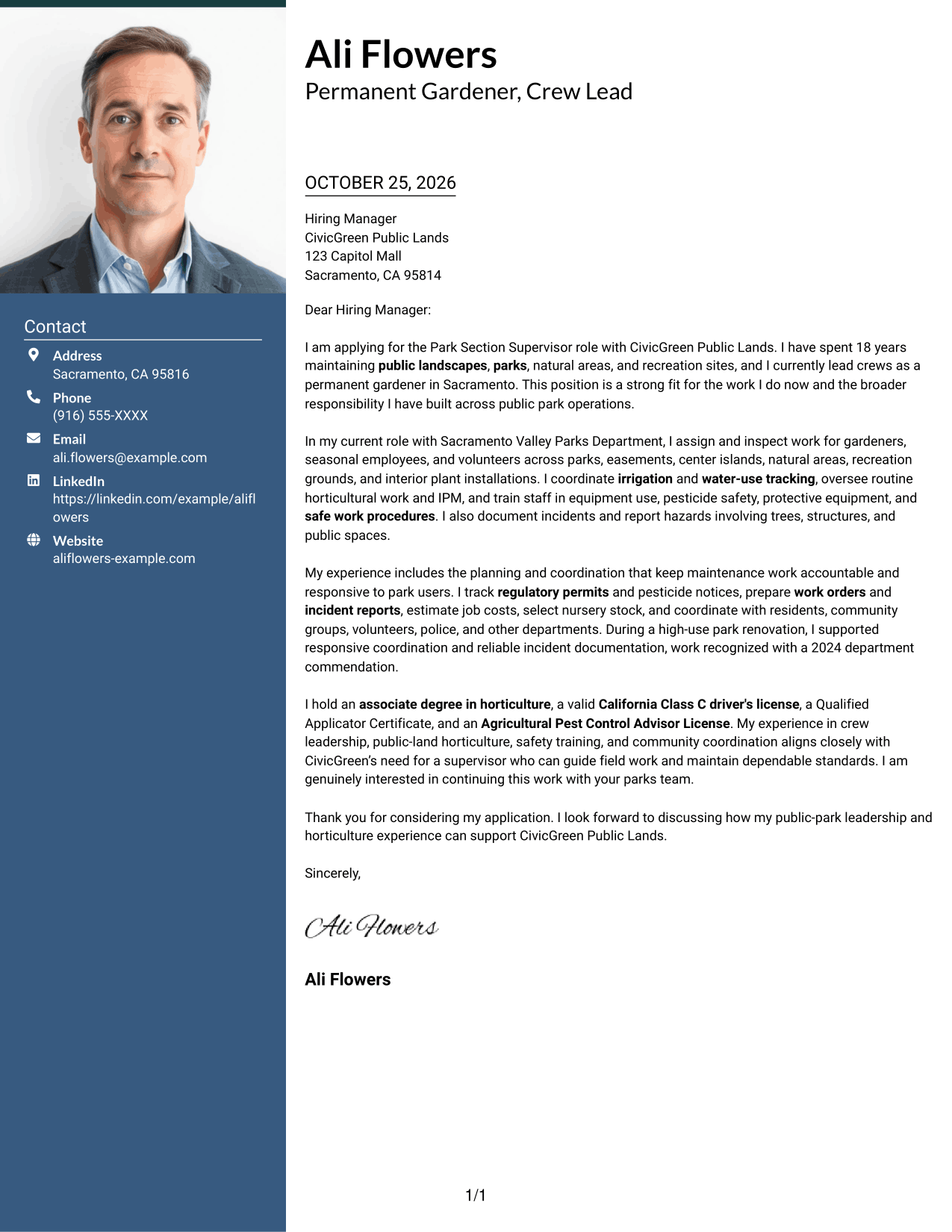Cover letter example — page 1