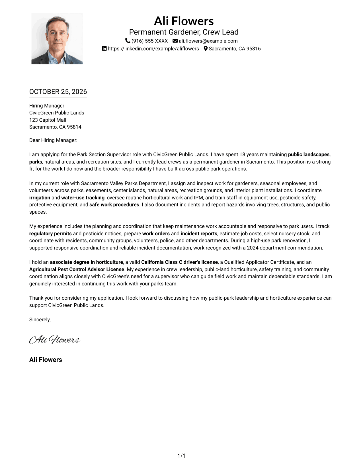Cover letter example — page 1