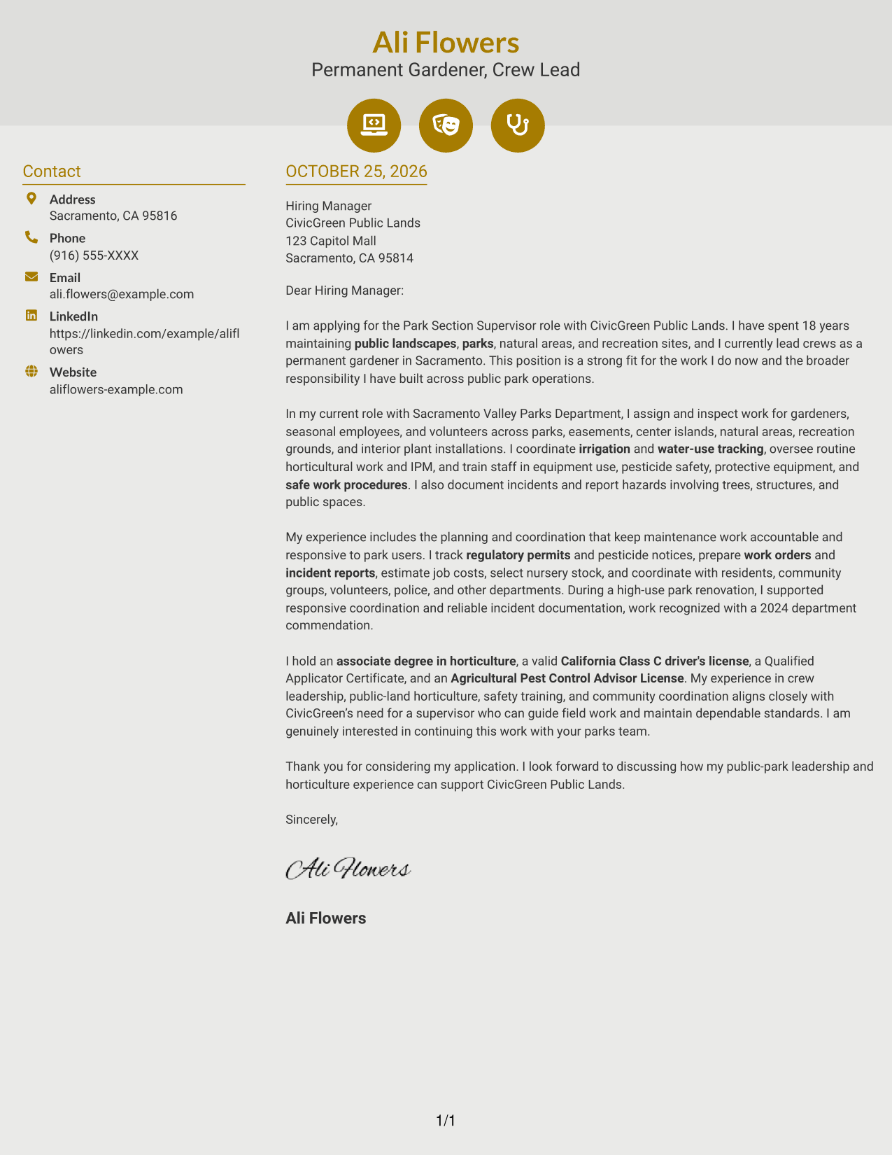 Cover letter example — page 1