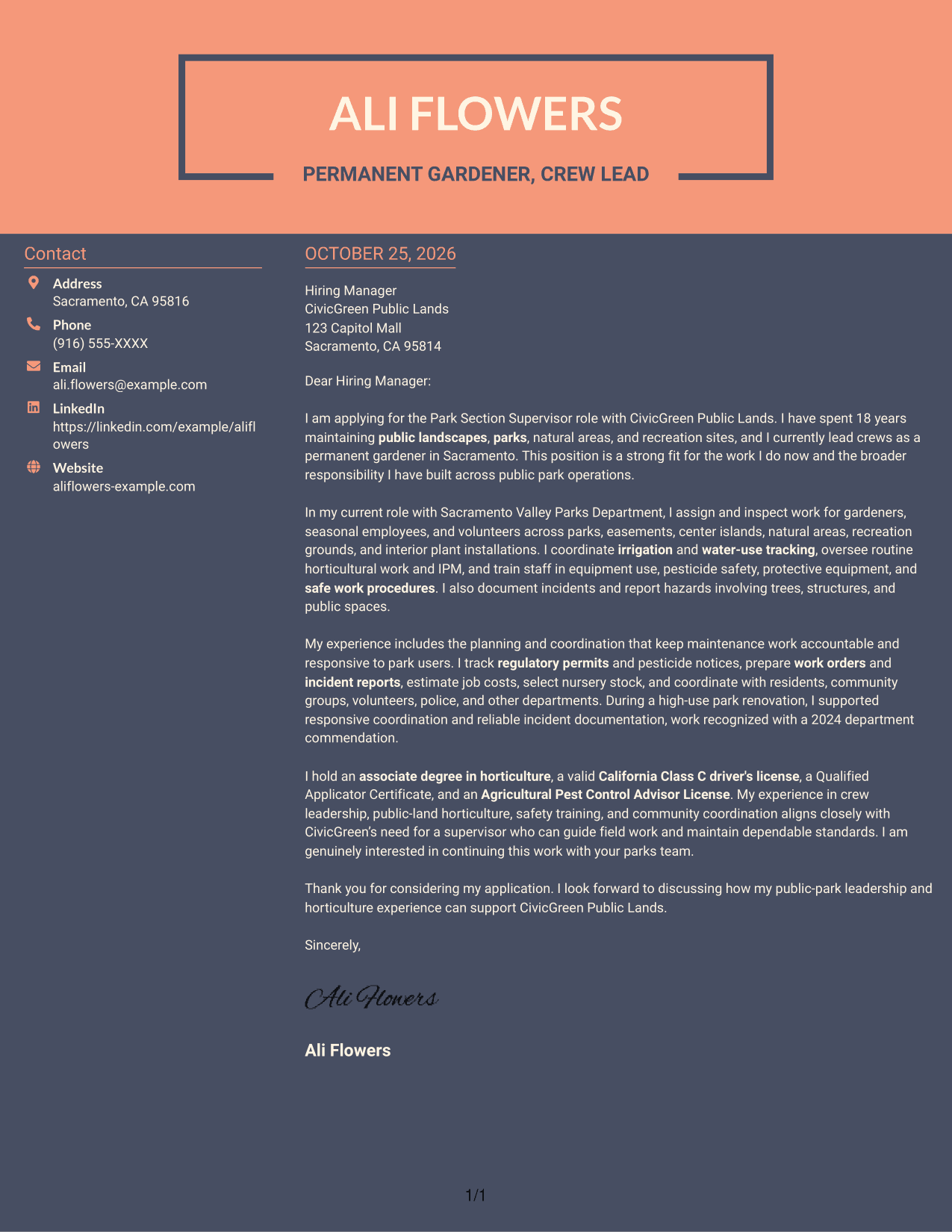 Cover letter example — page 1
