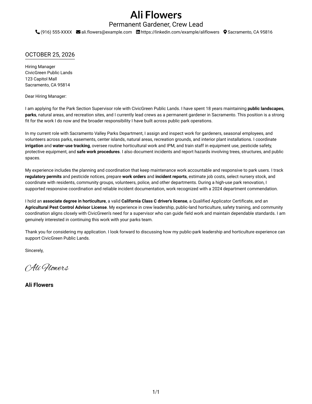 Cover letter example — page 1