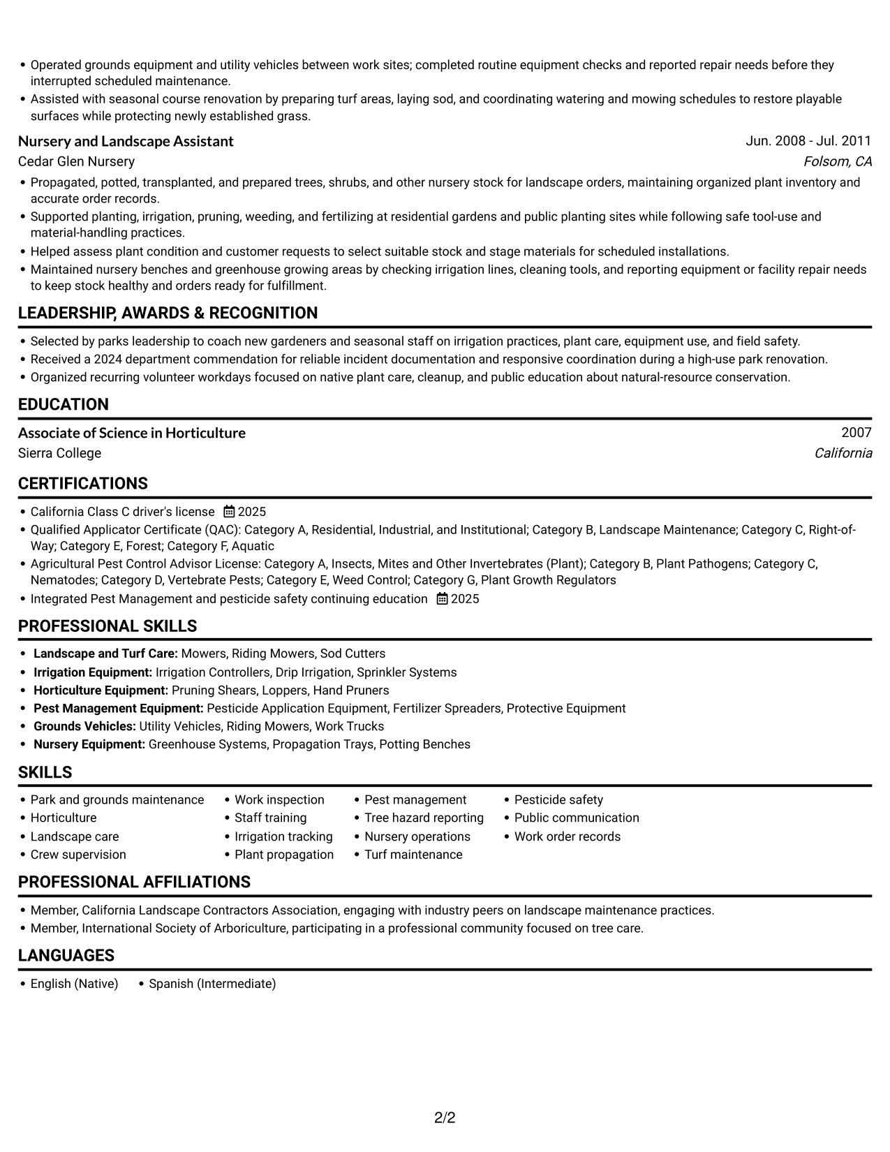Resume example — page 2