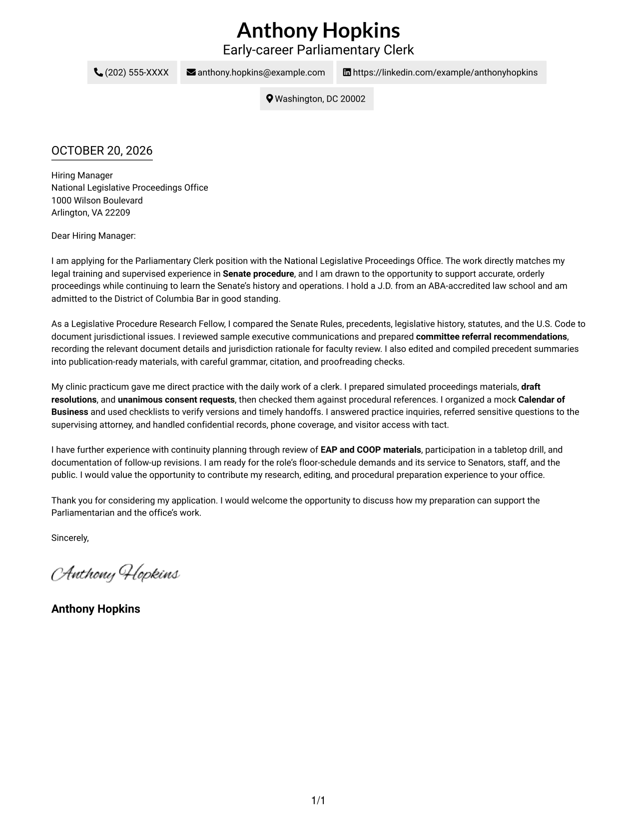 Cover letter example — page 1