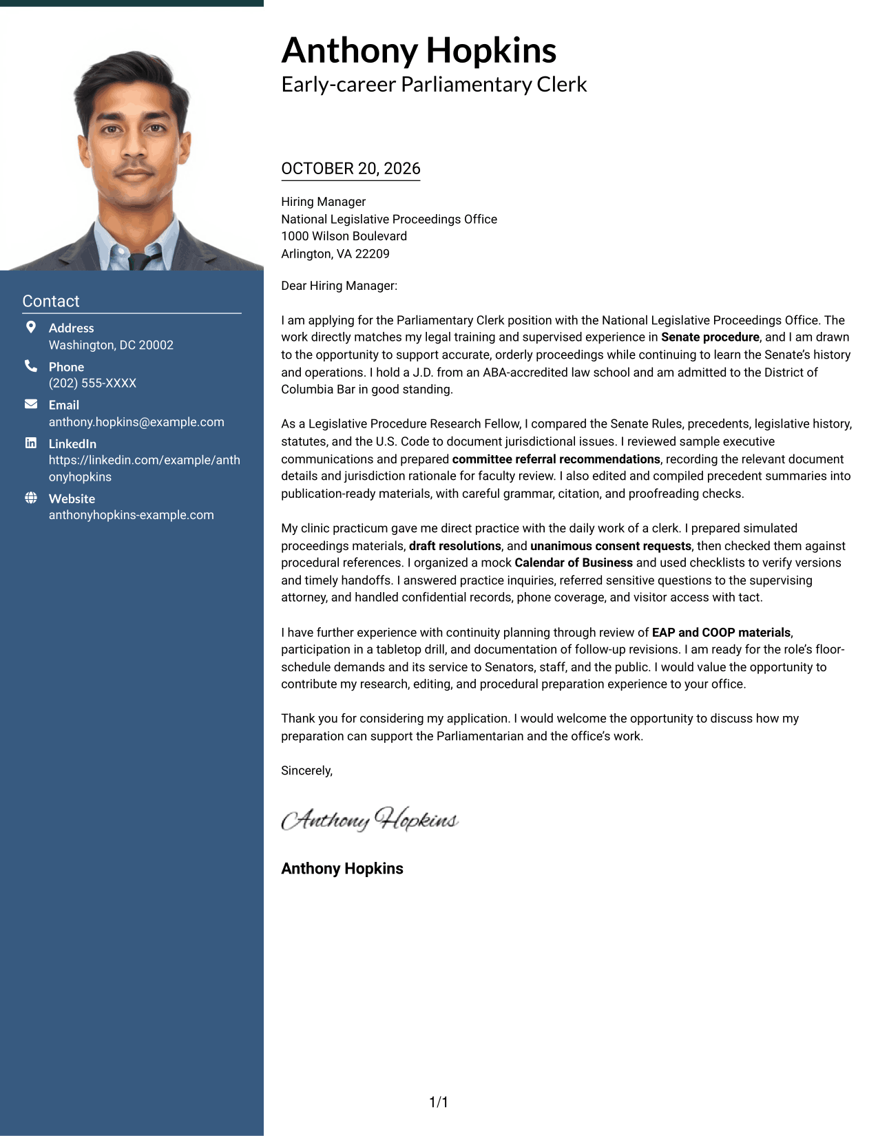 Cover letter example — page 1