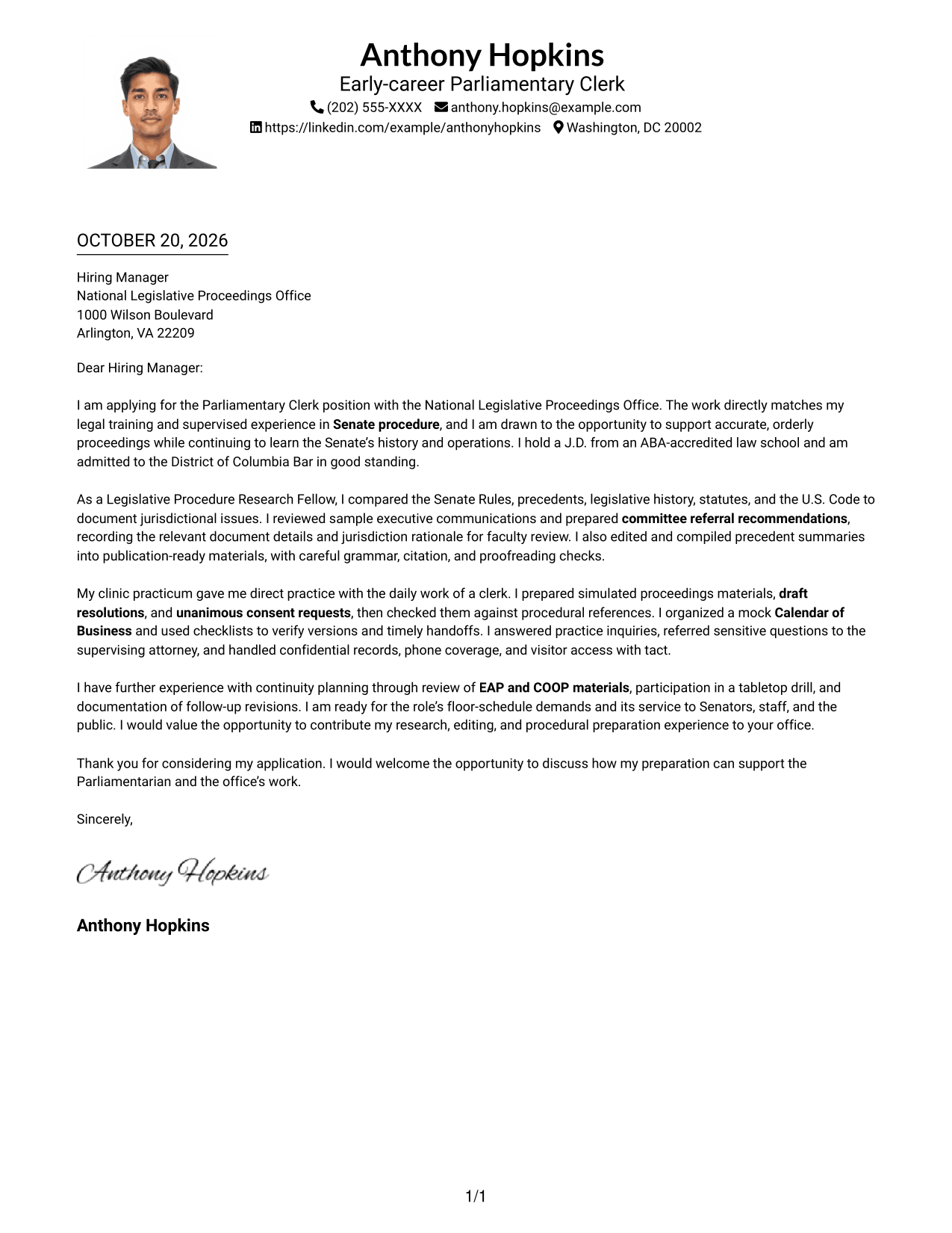 Cover letter example — page 1
