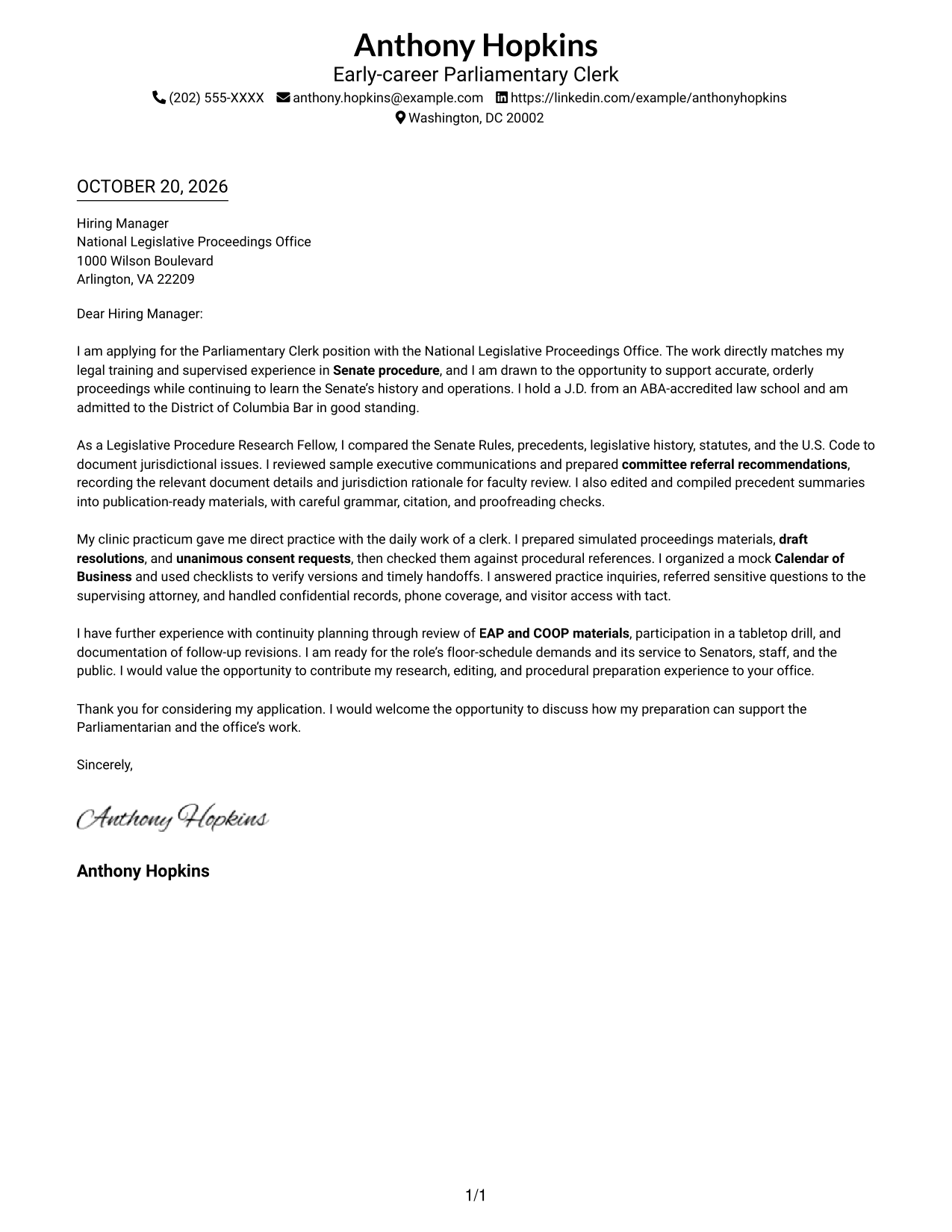 Cover letter example — page 1