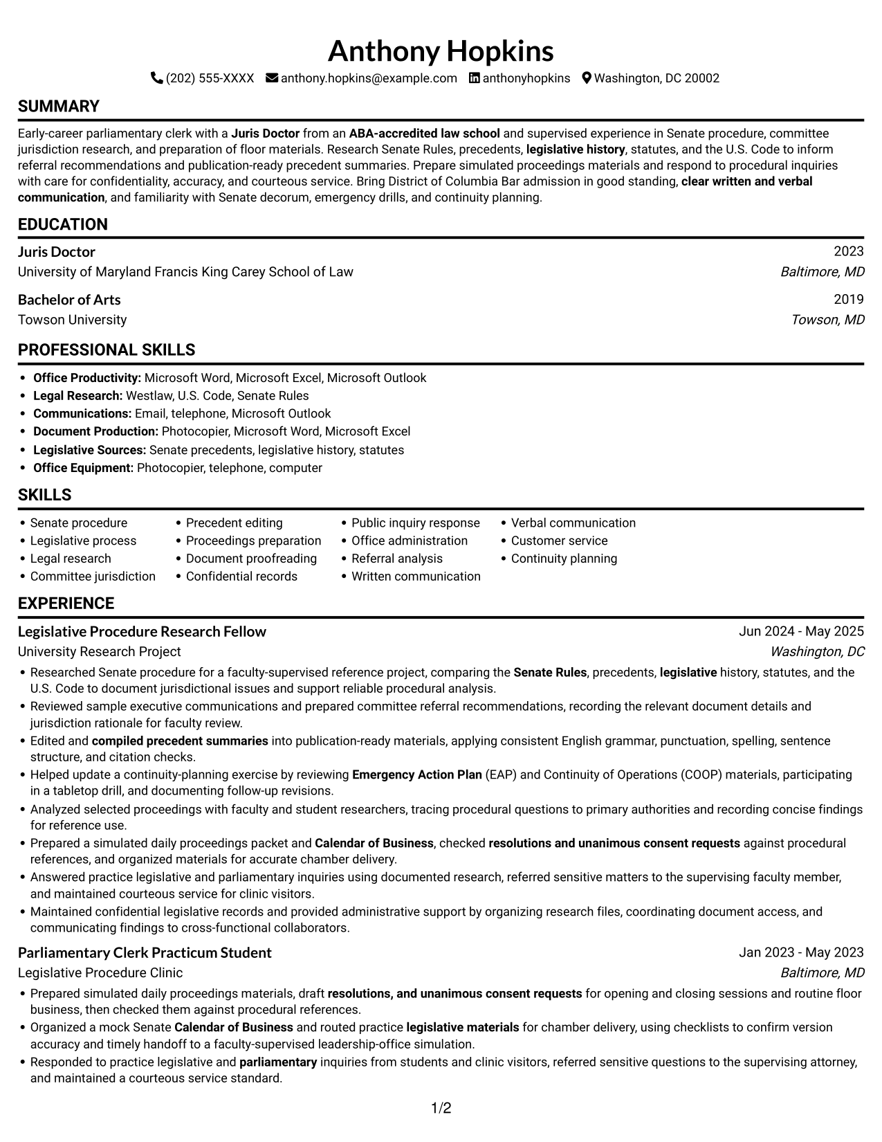 Resume example — page 1