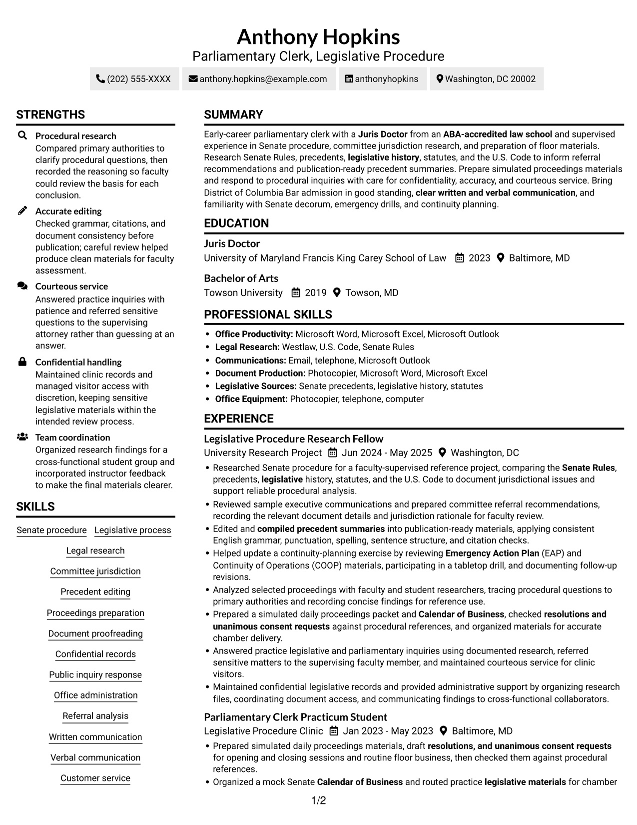 Resume example — page 1