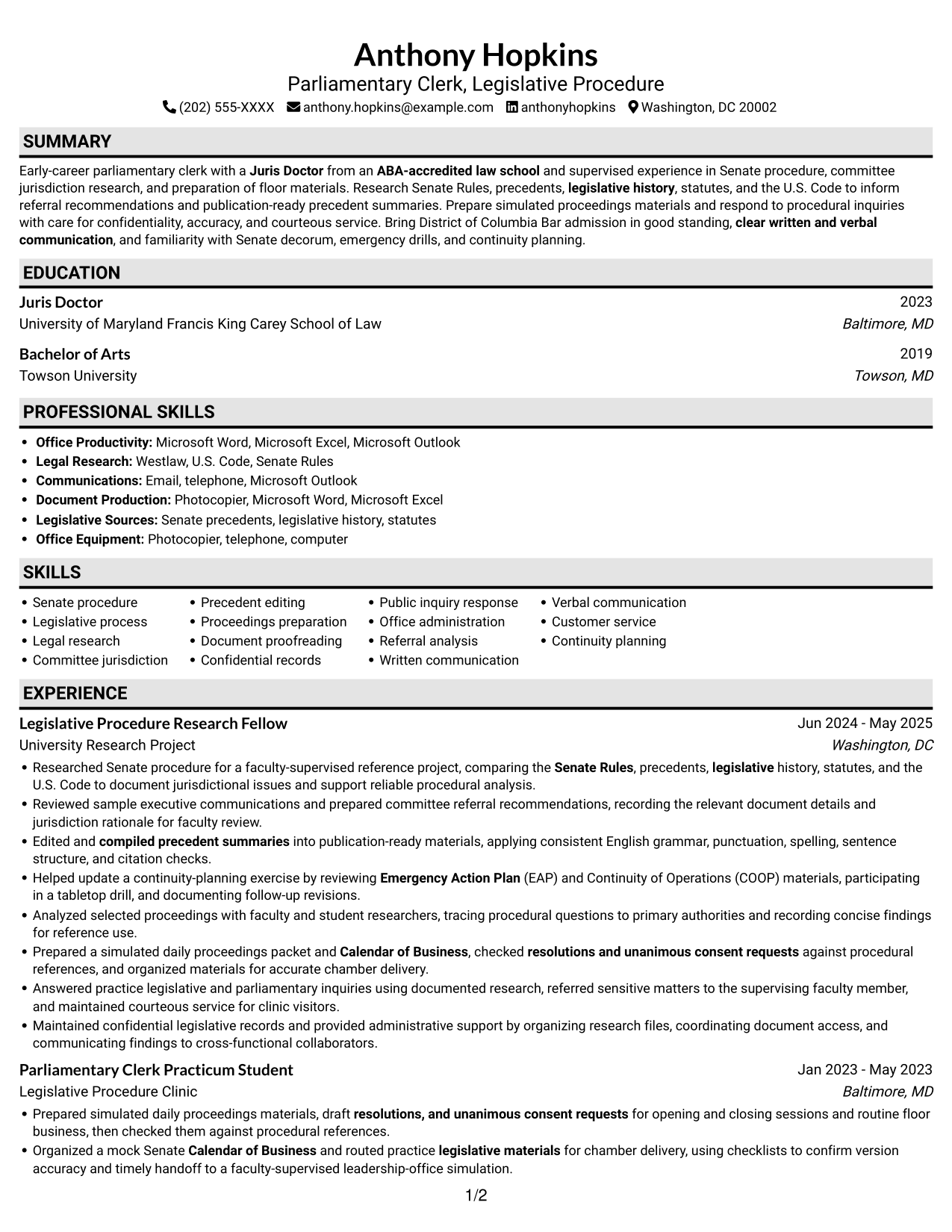 Resume example — page 1