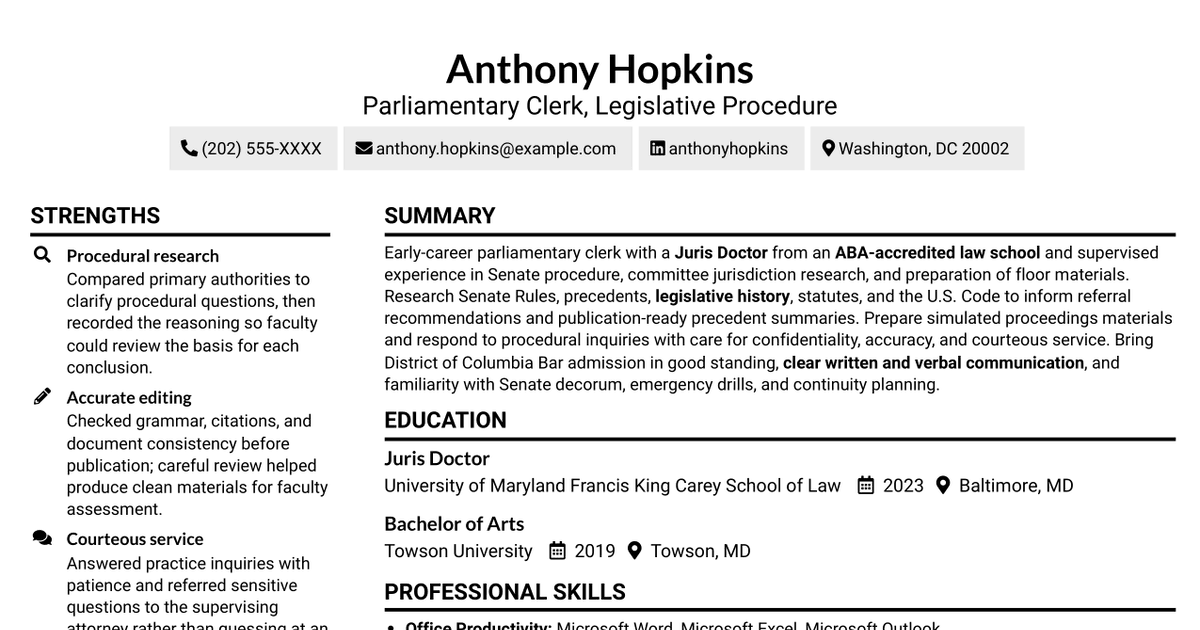 7 Parliamentary Clerk - Legislative Procedure Resume Templates with Example