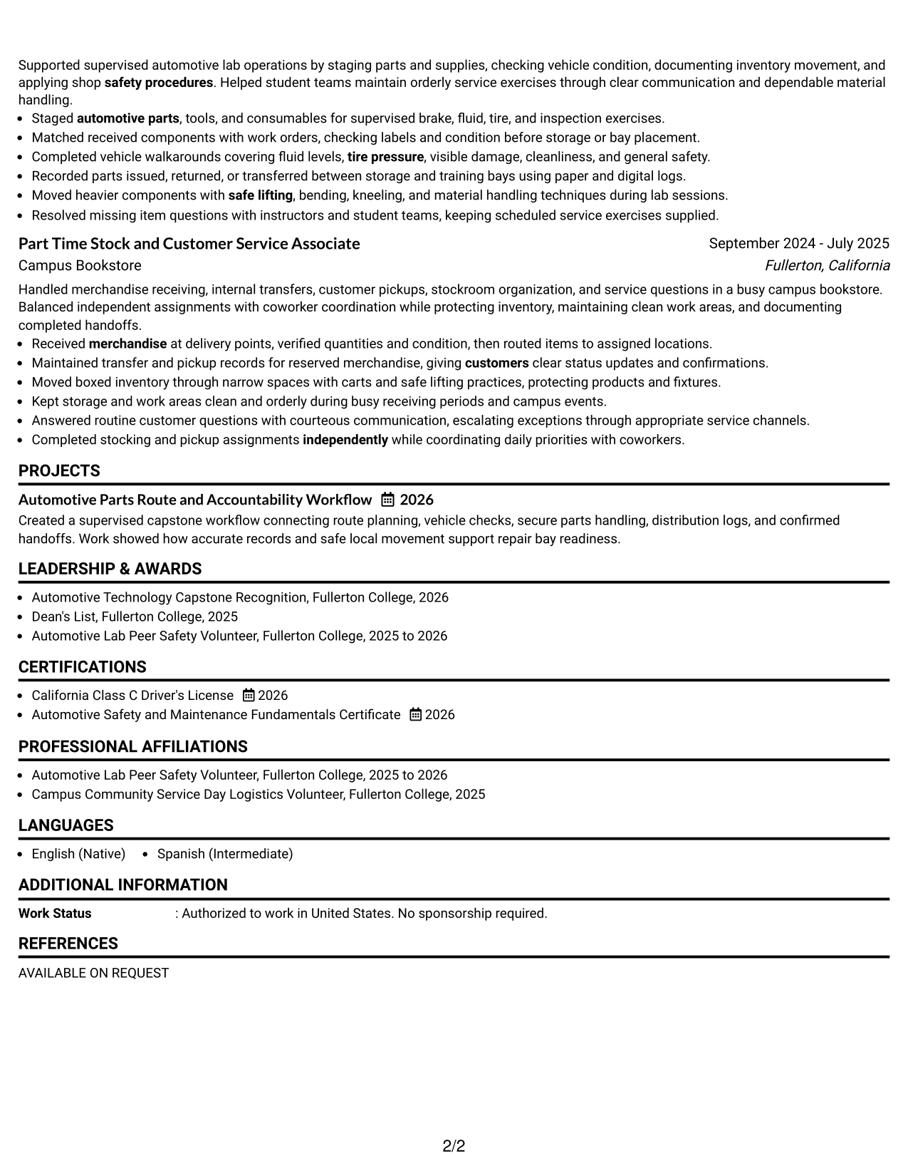 Resume Example Page 2