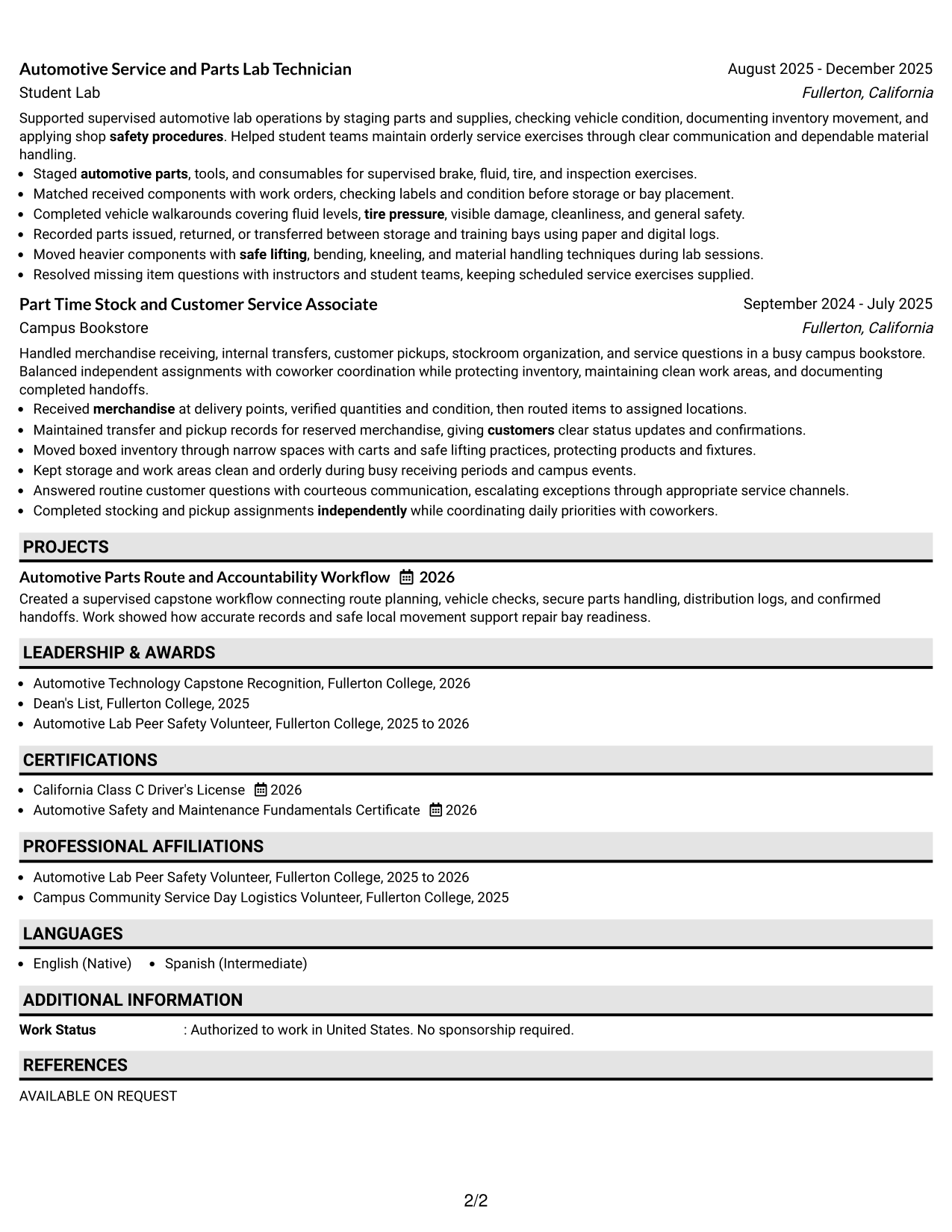 Resume Example Page 2