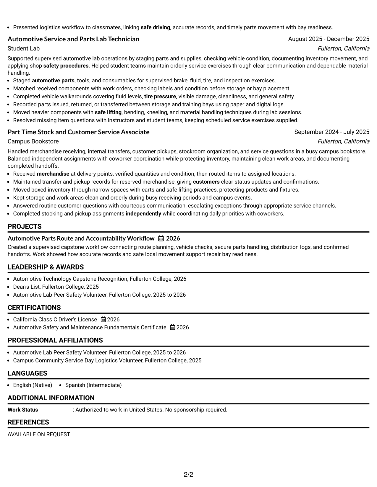 Resume Example Page 2
