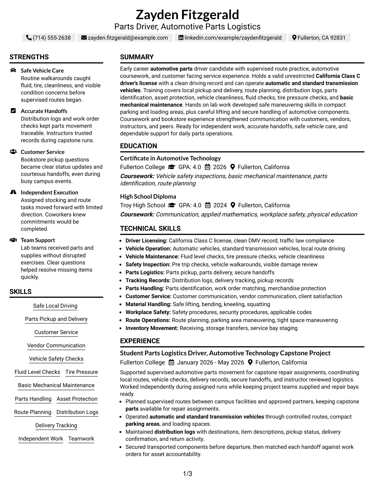 Resume Example Page 1