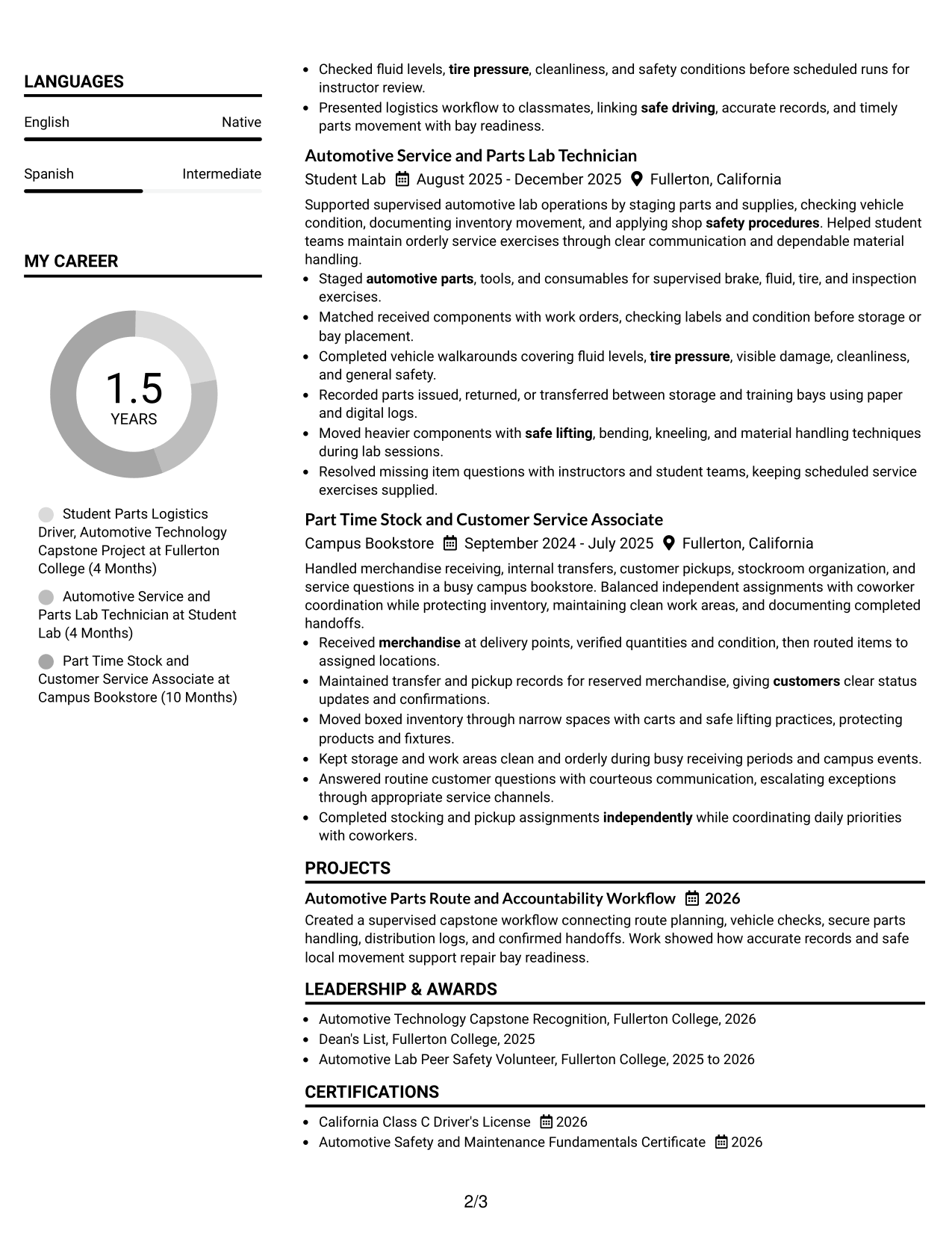 Resume Example Page 2