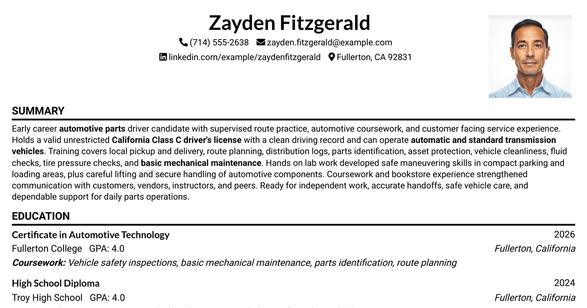7 Parts Driver Resume Templates with Example