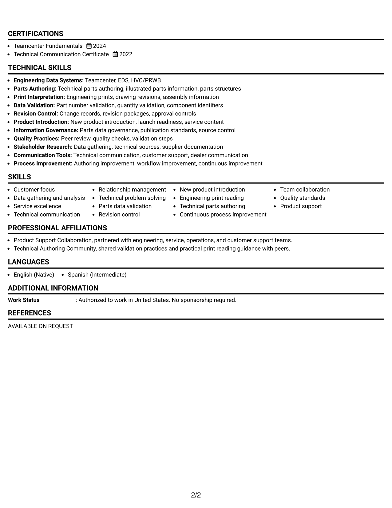 Resume Example Page 2