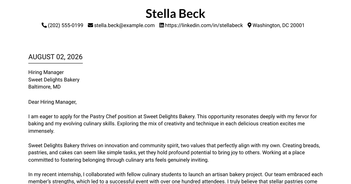30+ Pastry Chef Cover Letter Templates with Example 2026