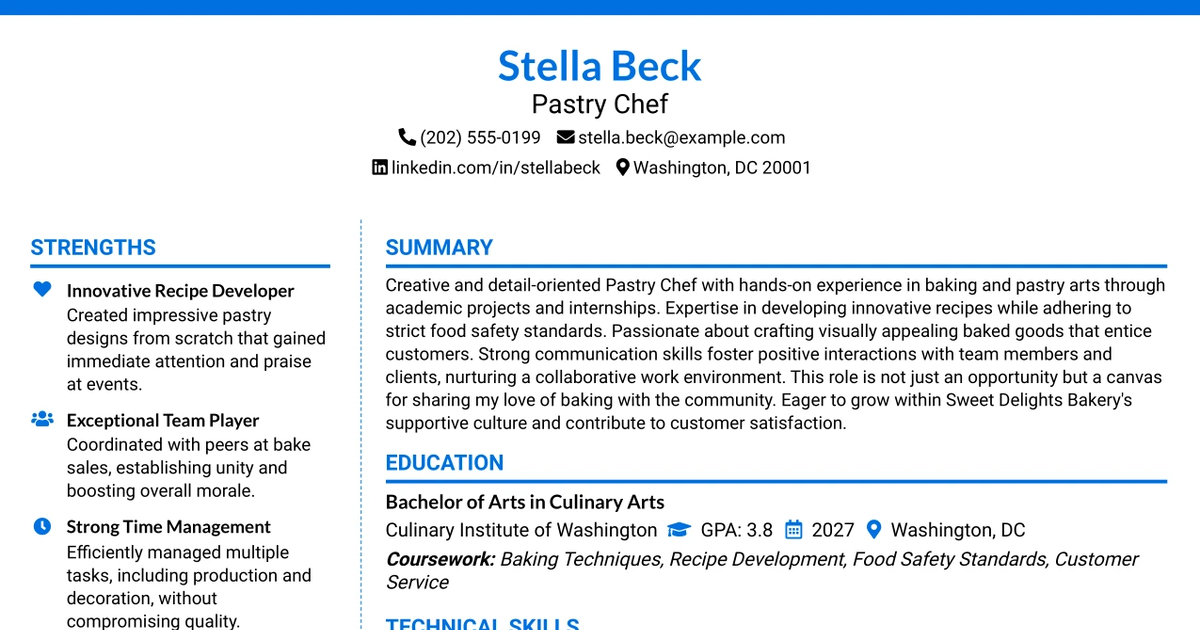 33 Pastry Chef Resume Templates with Example 2026 (ATS-Optimized)