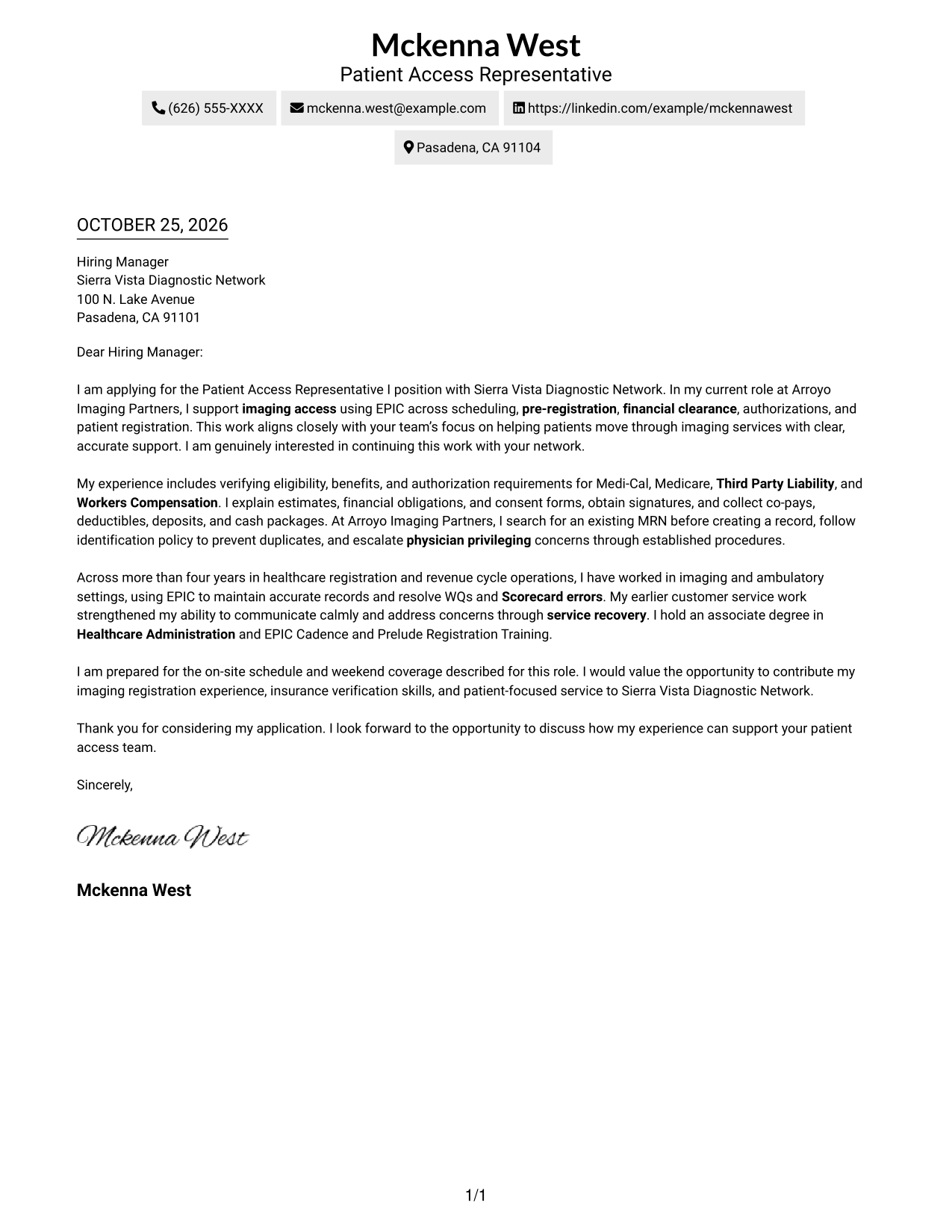 Cover letter example — page 1