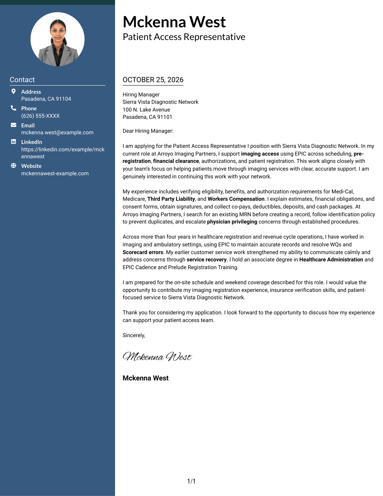 Cover letter example — page 1