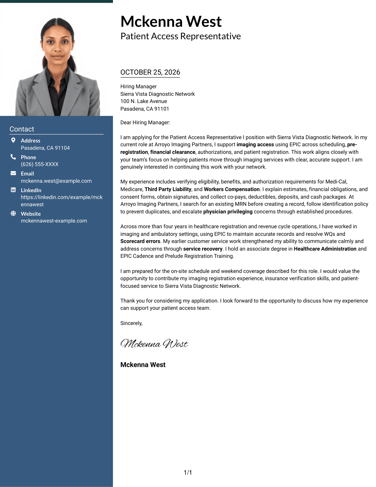 Cover letter example — page 1