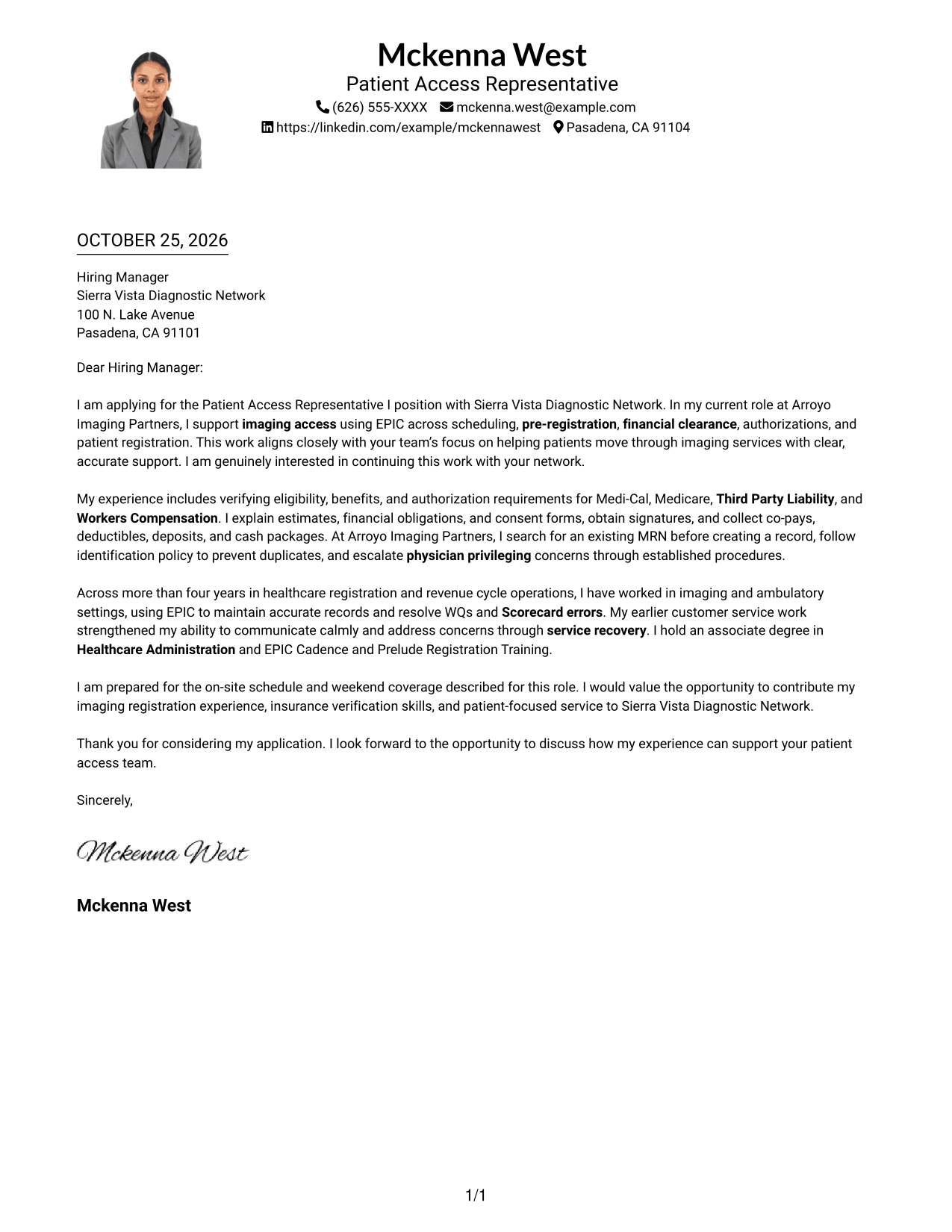 Cover letter example — page 1