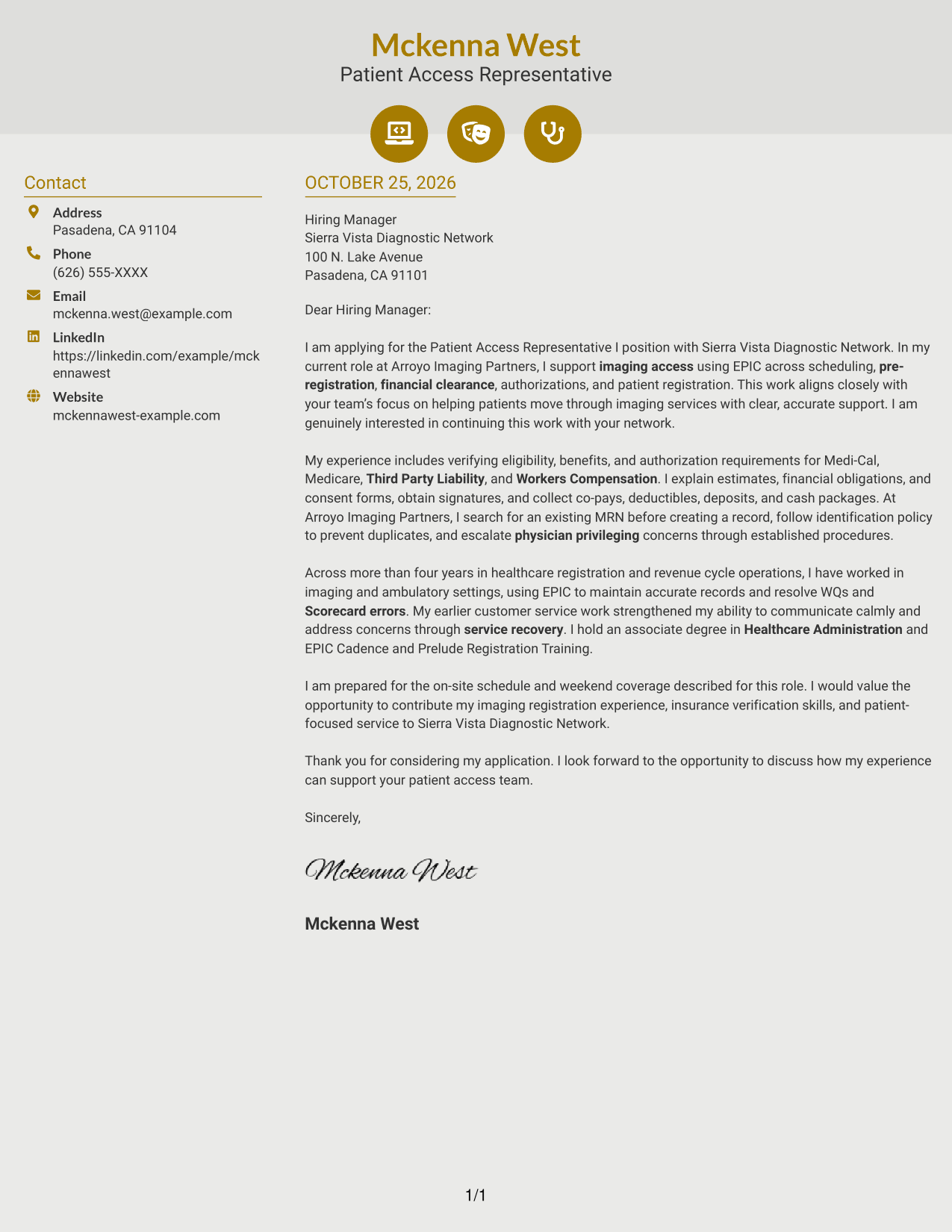 Cover letter example — page 1