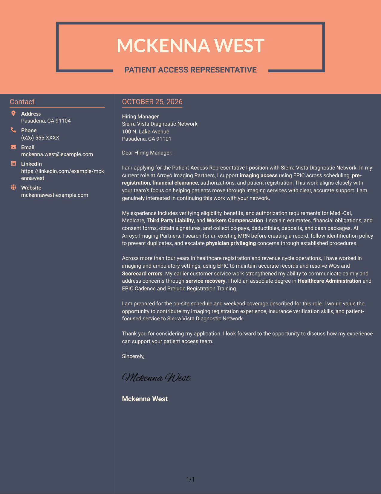 Cover letter example — page 1