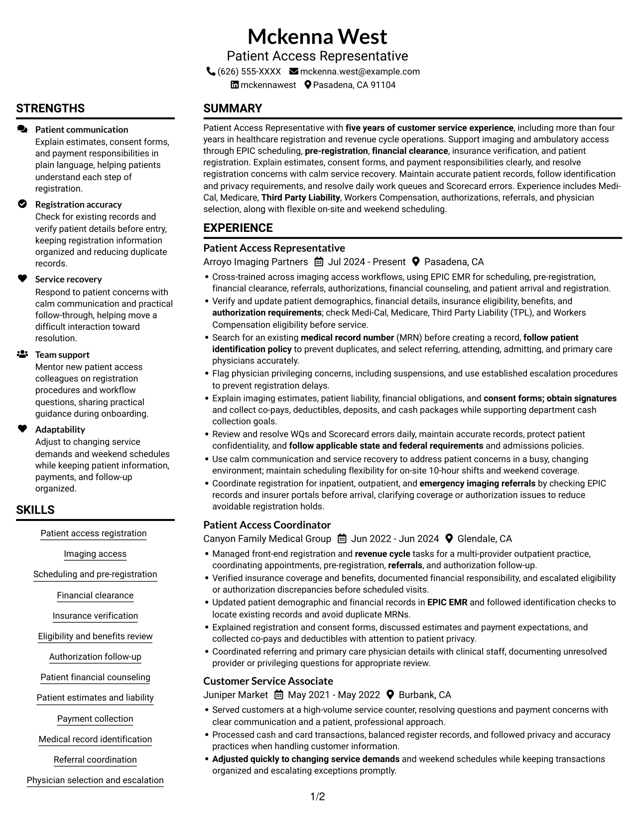 Resume example — page 1