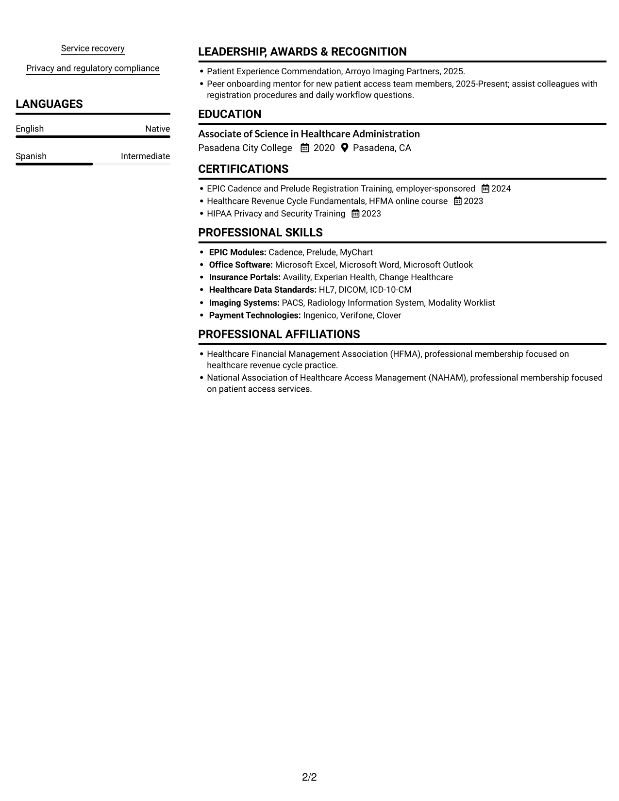 Resume example — page 2