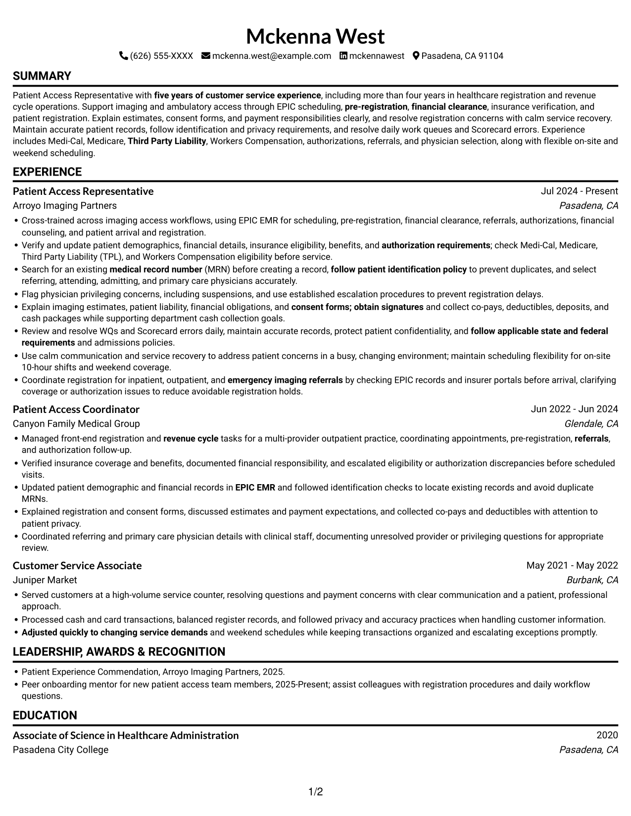Resume example — page 1