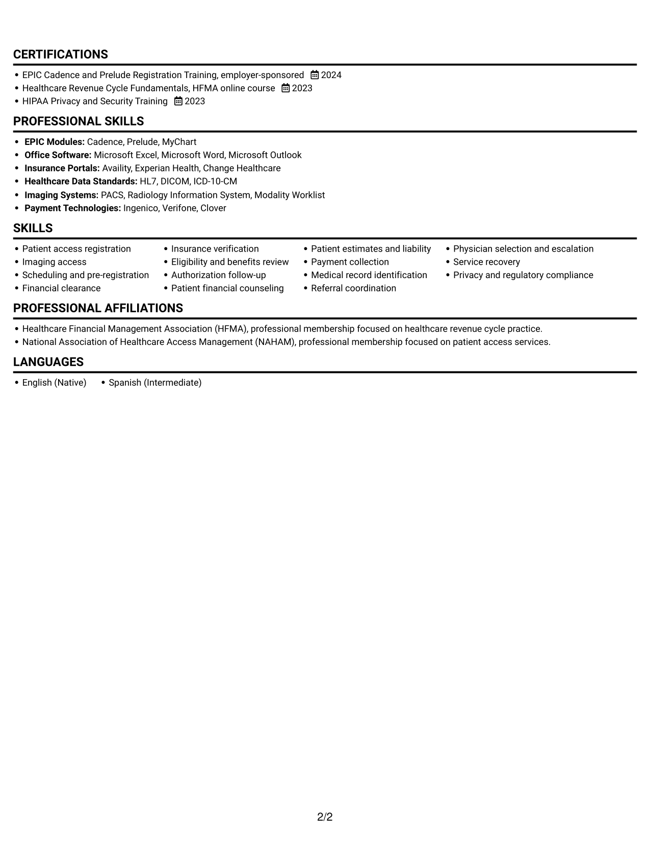 Resume example — page 2