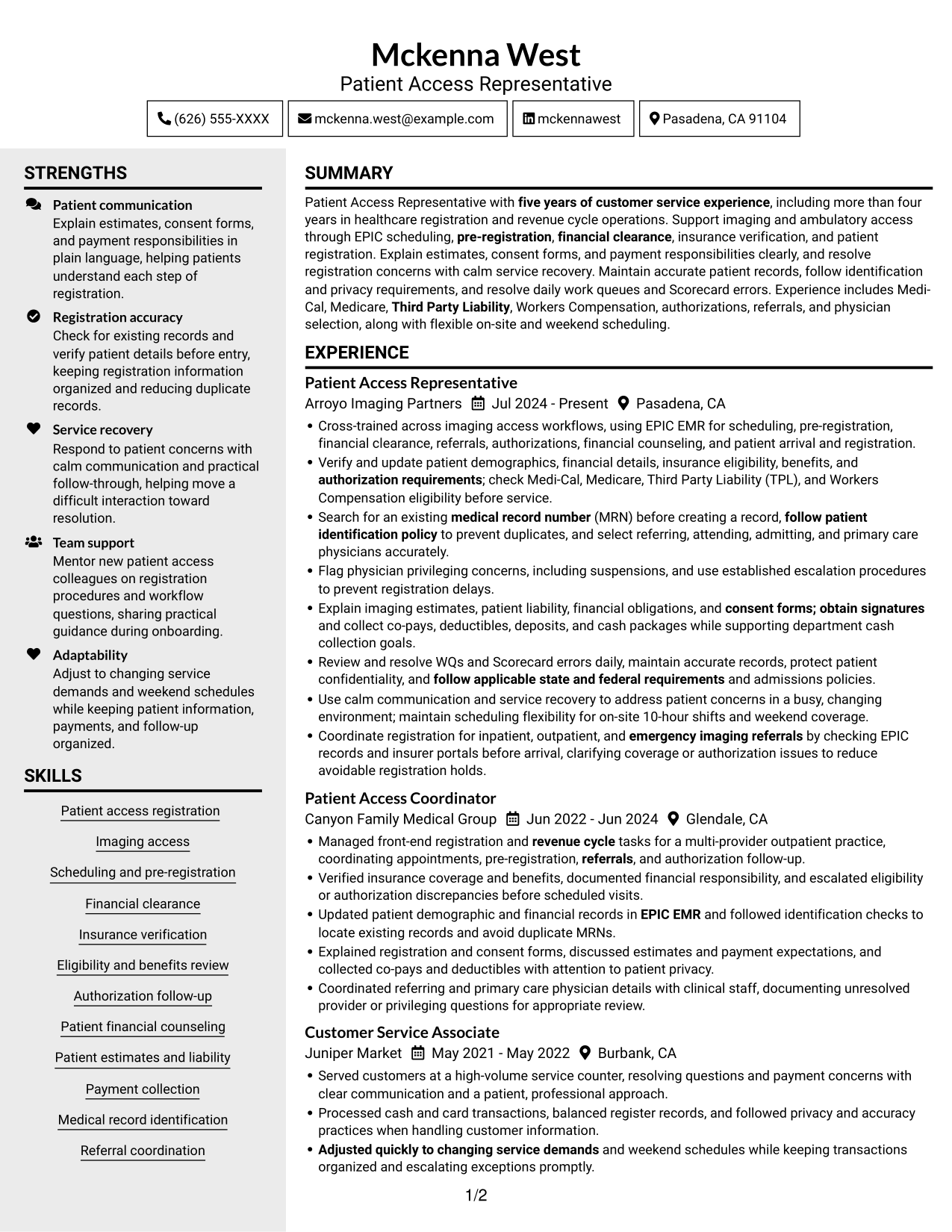 Resume example — page 1
